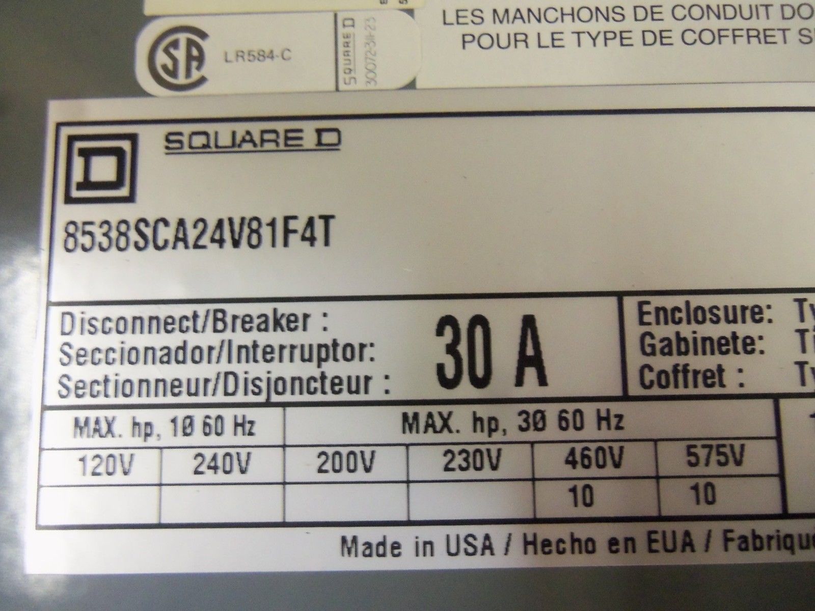 SQUARE D 8538SCA24V81F4T STARTER MOTOR CONTROL NSNP