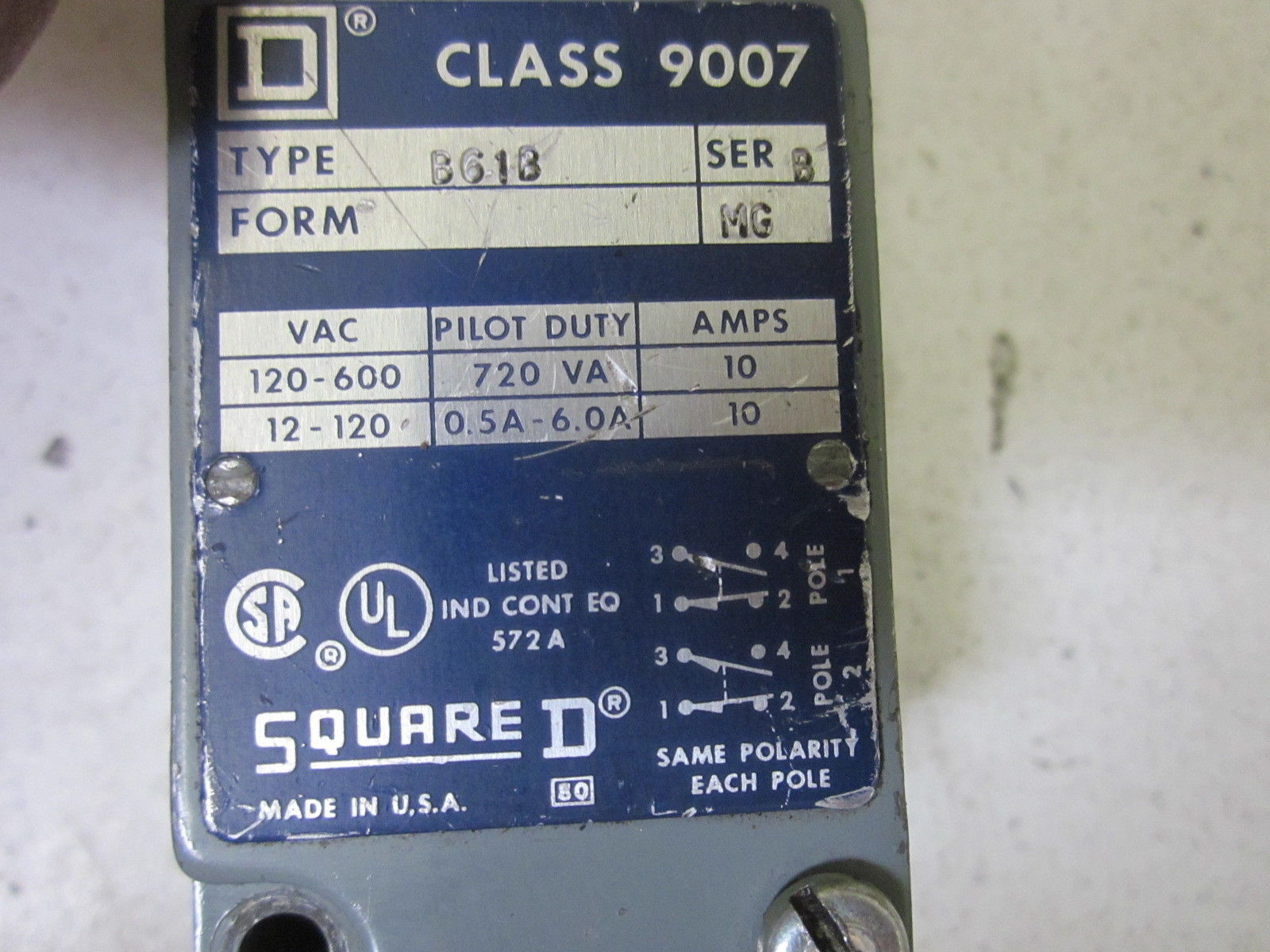 SQUARE D 9007-B61B UNMP