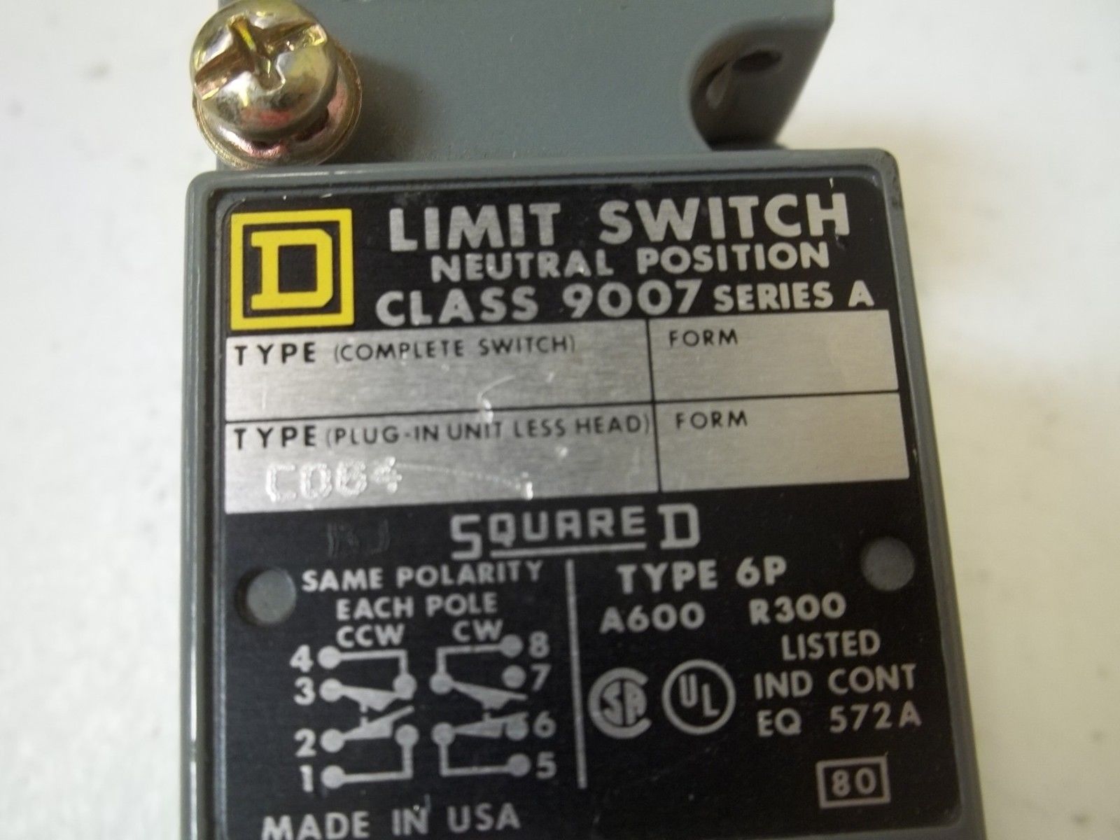 SQUARE D 9007-C064 W/9007-B SER.A LIMIT SWITCH UNMP