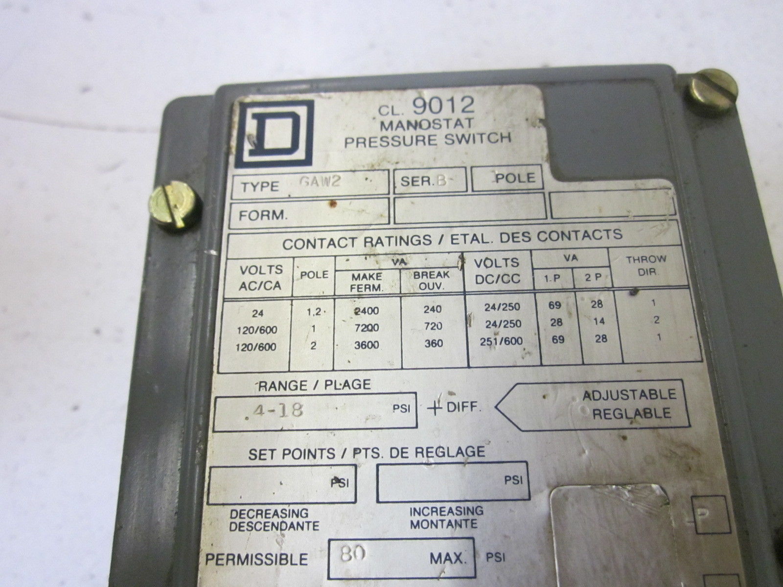 SQUARE D 9012-GAW2 SER.B UNMP