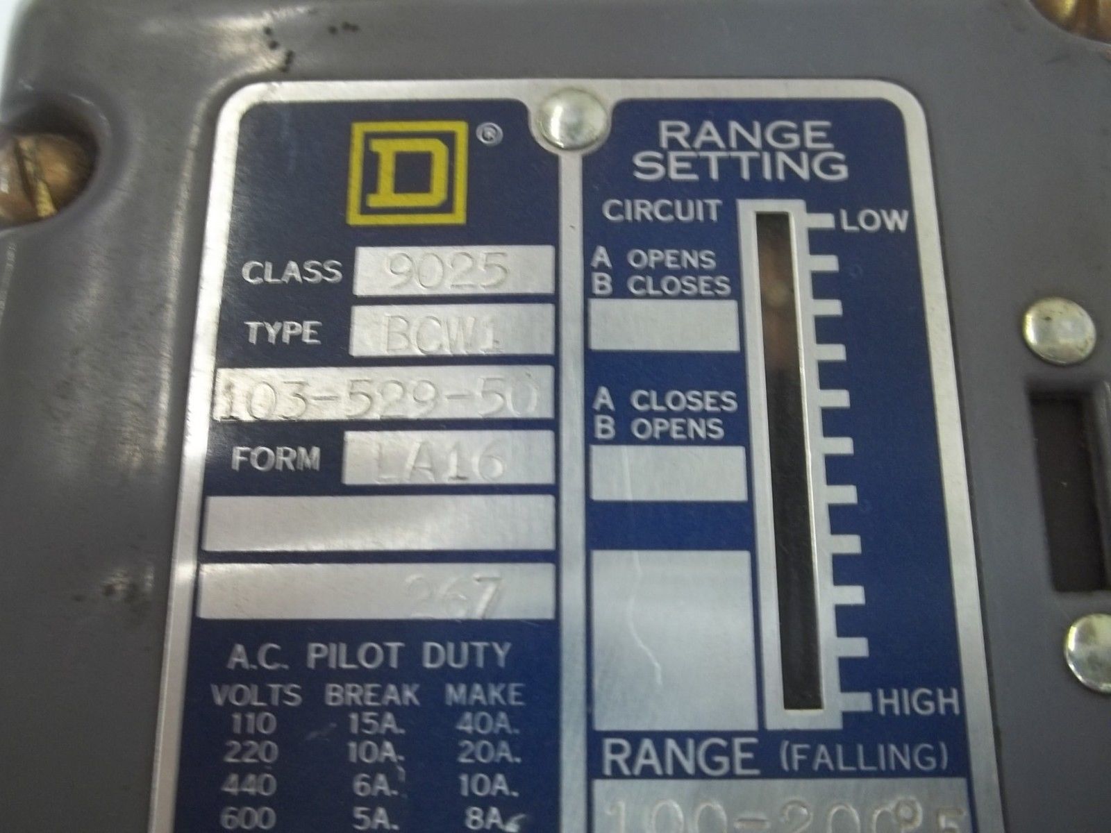 SQUARE D 9025-BCW1 (AS PICTURED) UNMP