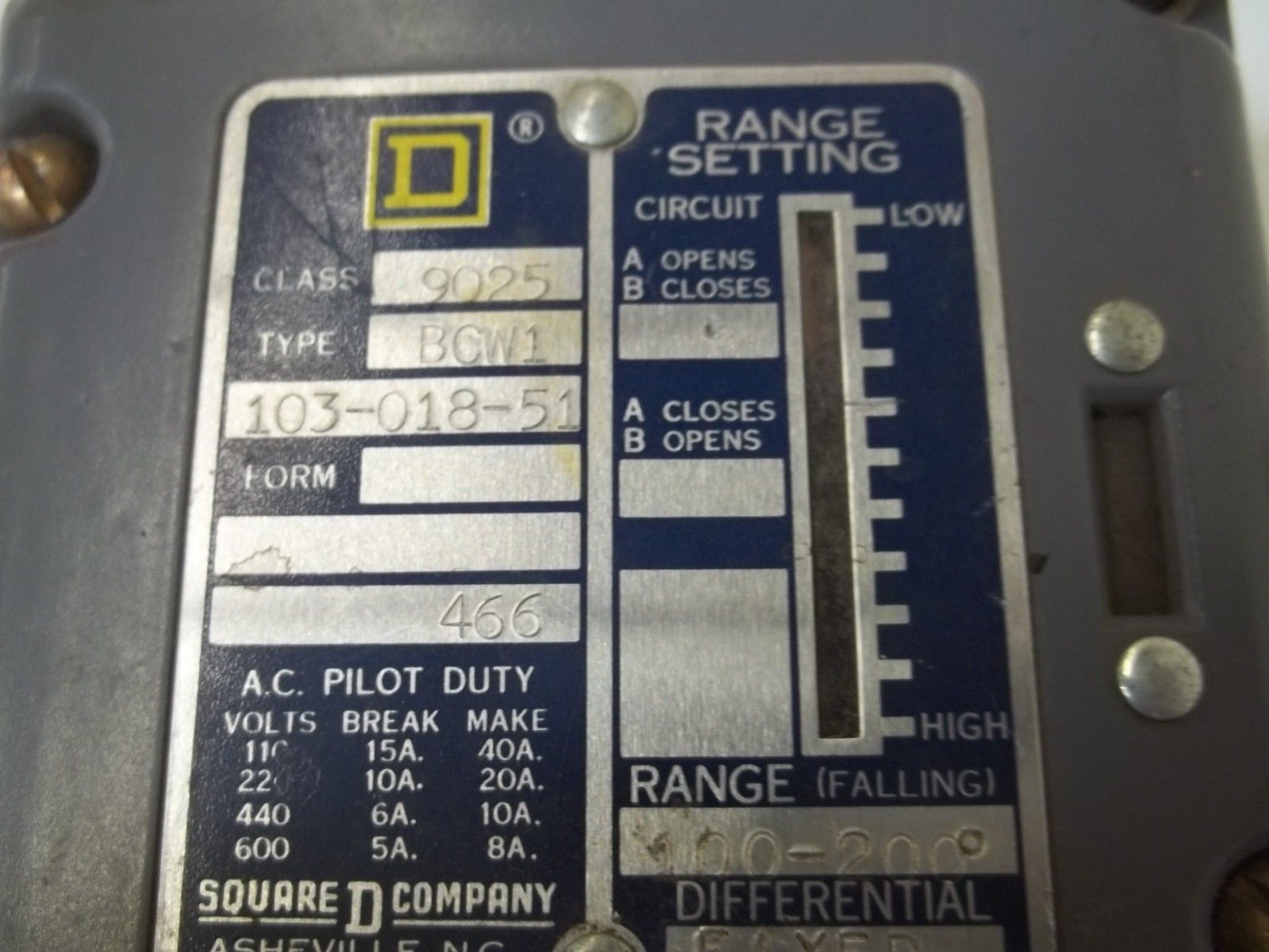 SQUARE D 9025-BCW1 UNMP