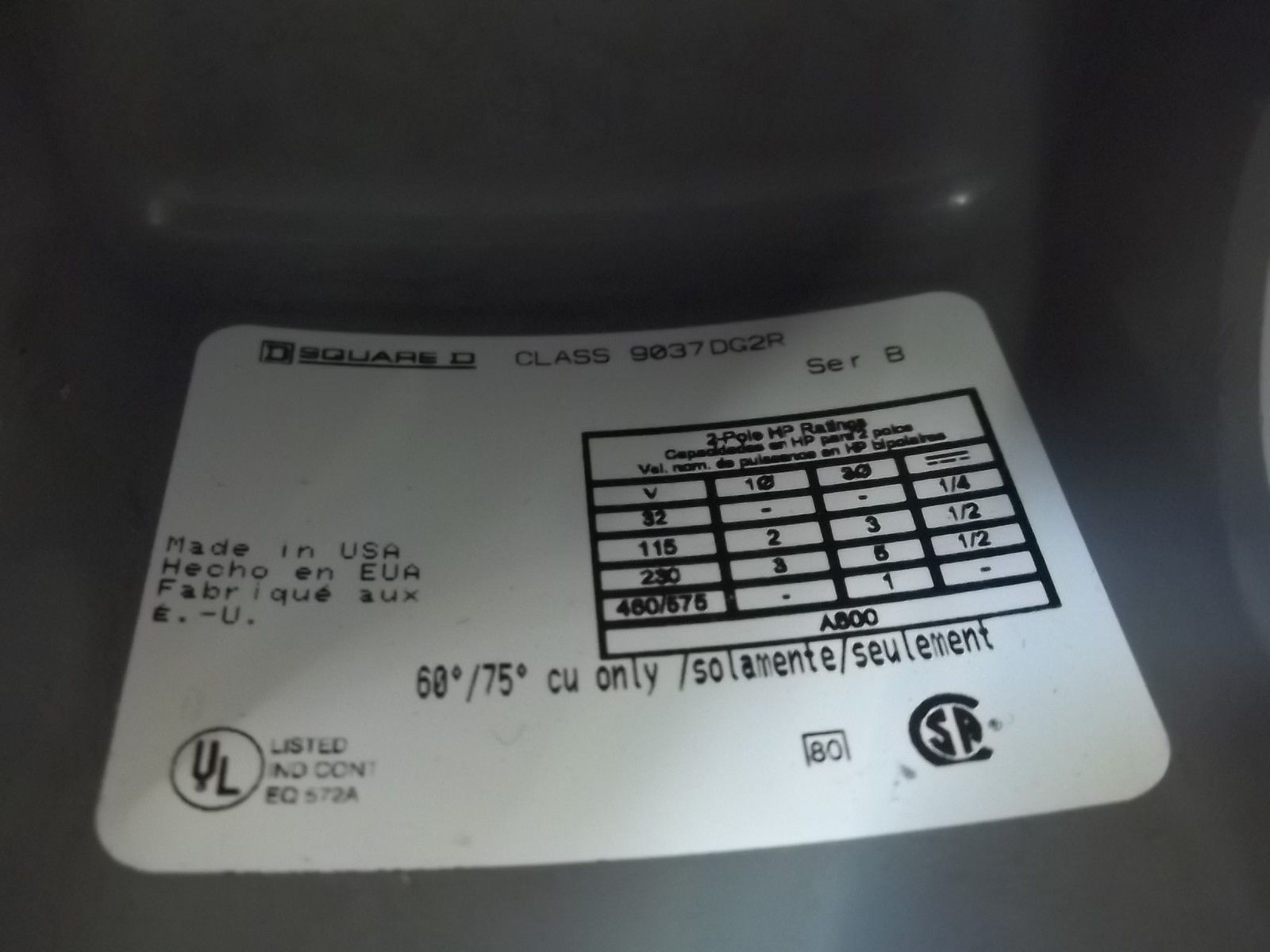 SQUARE D 9037DG2R SER.B UNMP