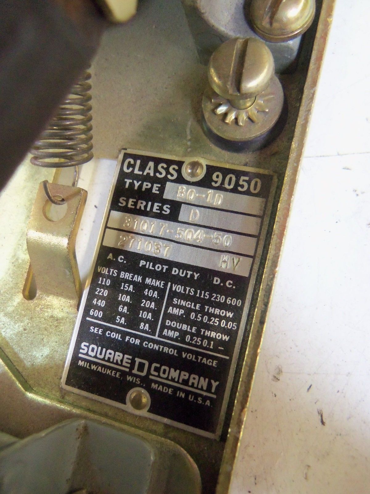 SQUARE D 9050-B0-1D SER. D UNMP