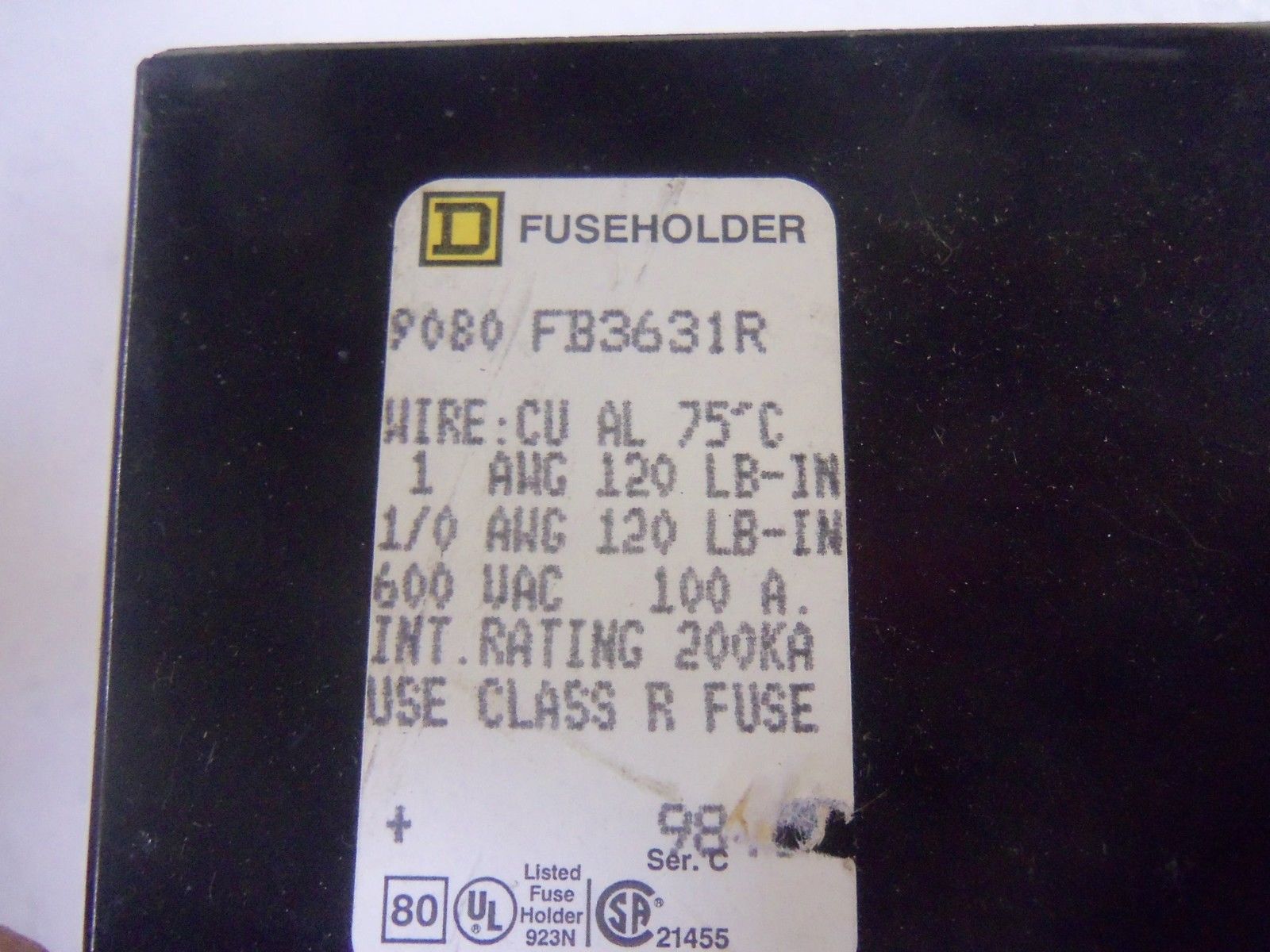 SQUARE D 9080-FB3631R TERMINAL BLOCK FUSEHOLDER UNMP