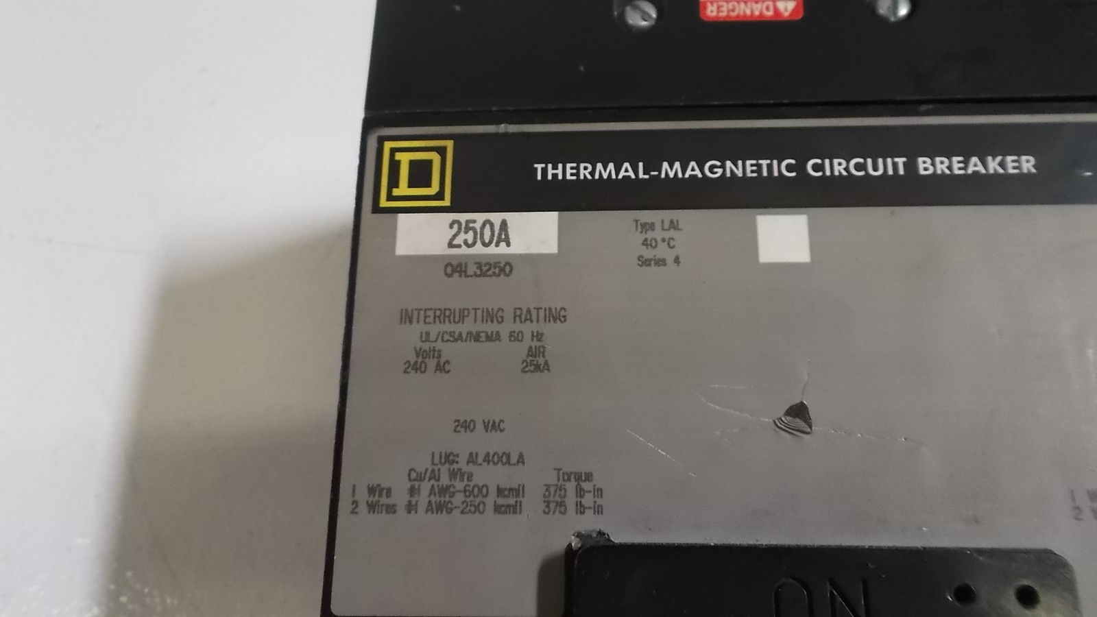 SQUARE D Q4L3250 CIRCUIT BREAKER 250A UNMP