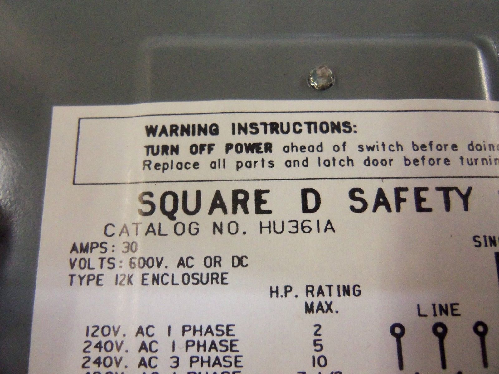 SQUARE D HU361A NSNP