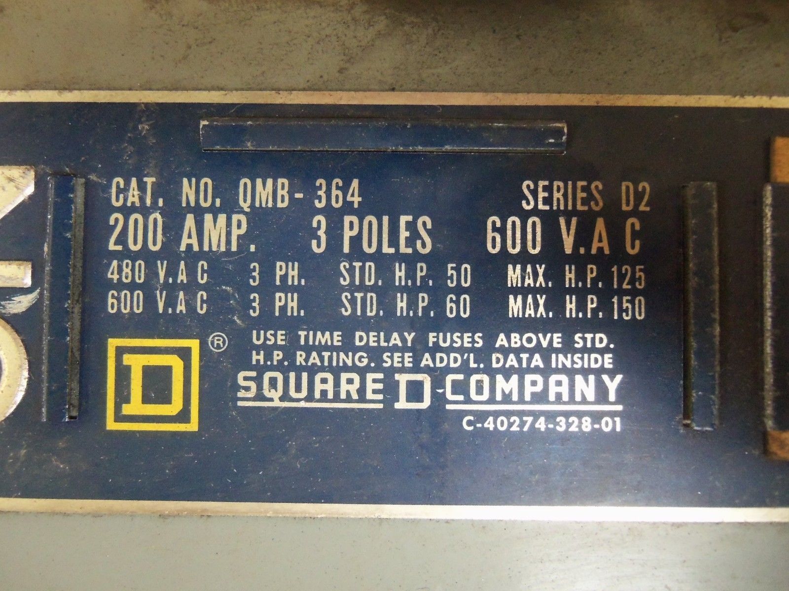 SQUARE D QMB-364 SWITCH UNMP