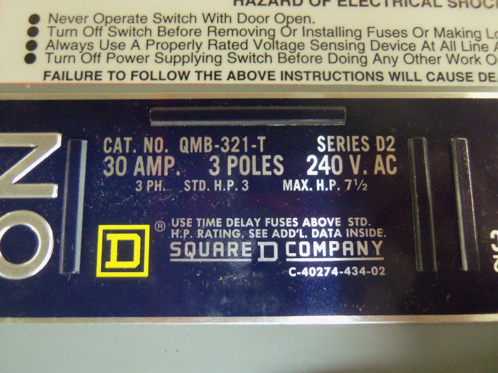 SQUARE D QMB321T SAFETY SWITCH NSMP