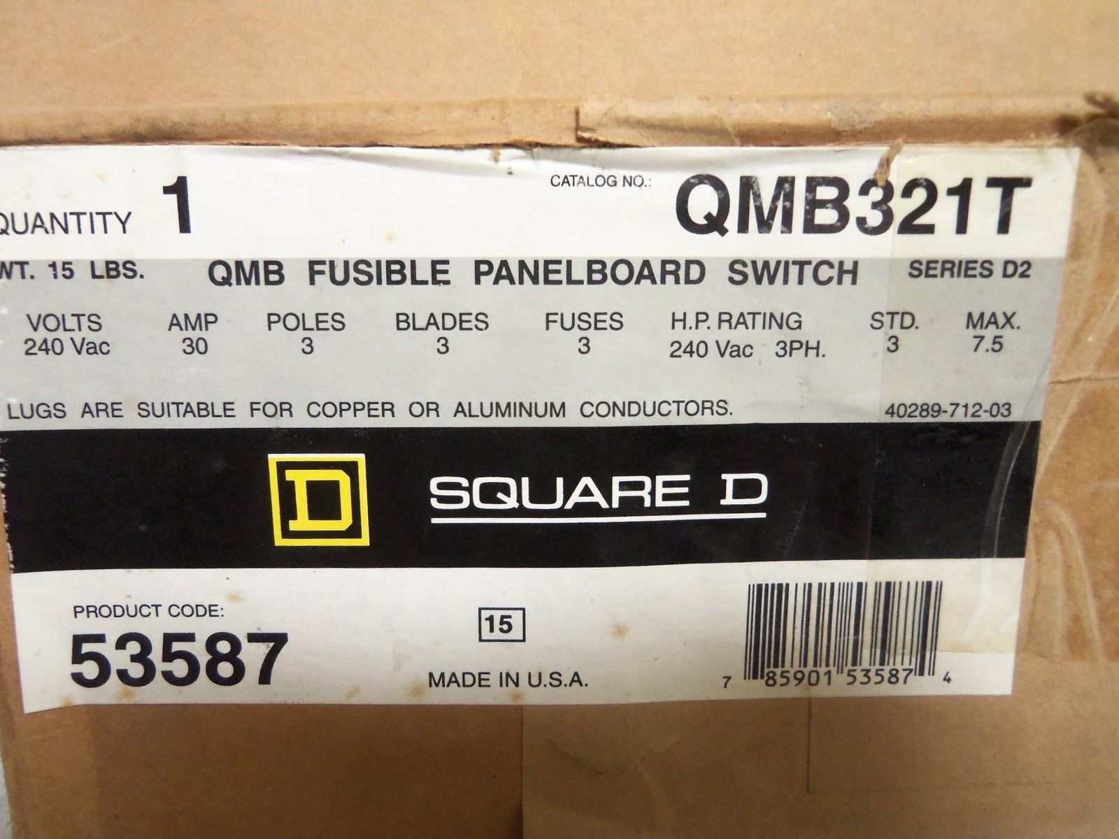 SQUARE D QMB321T SAFETY SWITCH NSMP