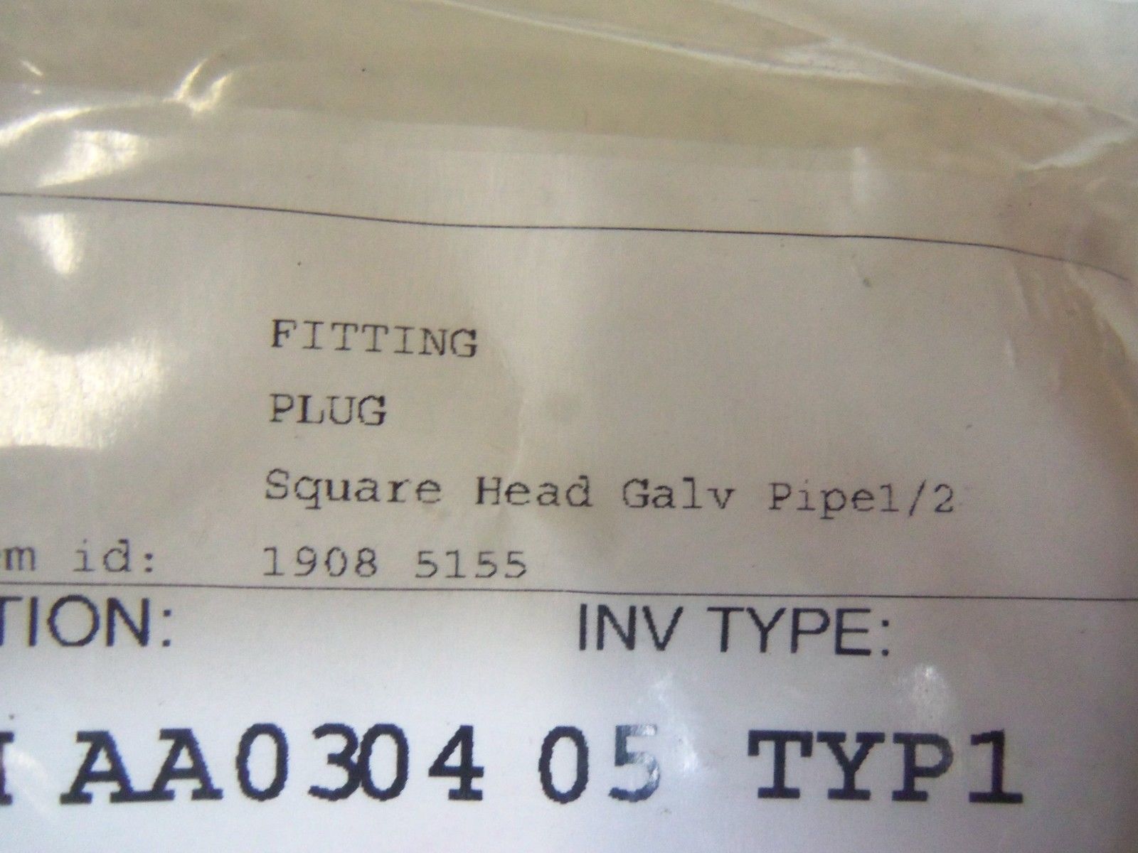 SQUARE HEAD GALV PIPEL 1/2" FITTING 1908-5155 NSNP