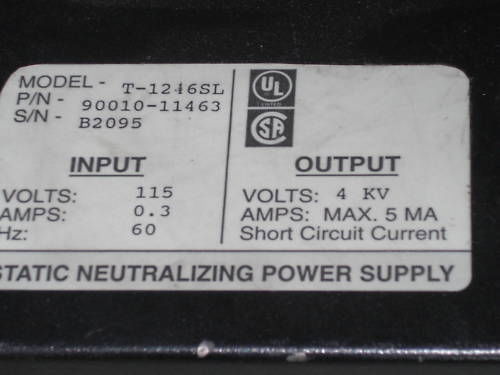 STATIC NEUTRALIZING POWER SUPPLY T-1216SL UNMP