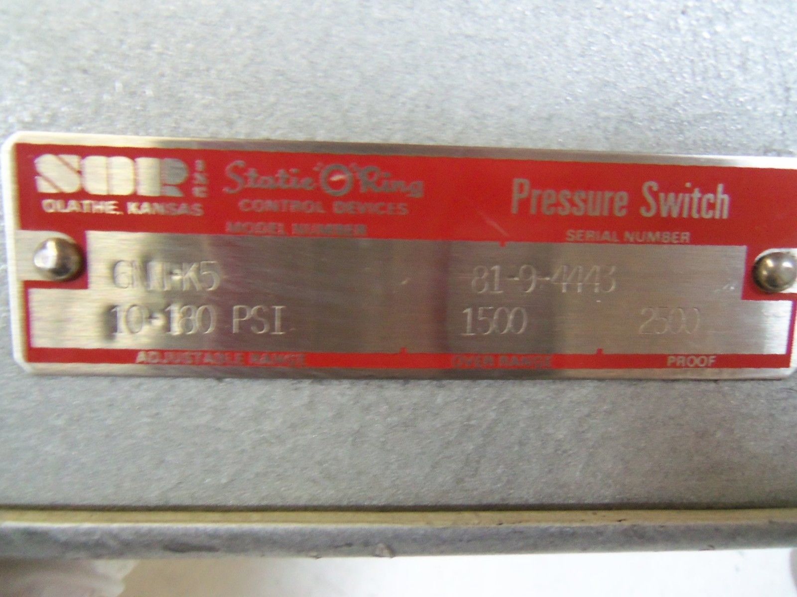 SOR 6NN-K5 PRESSURE SWITCH *USED*