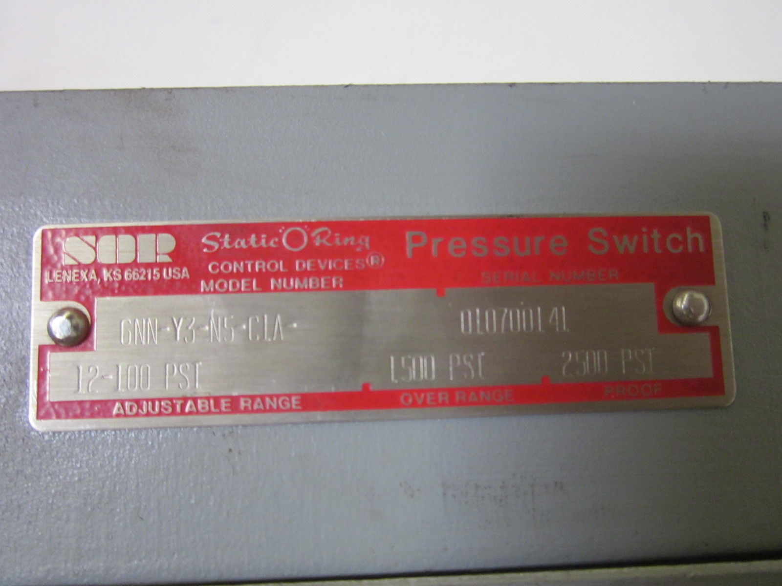 SOR 6NN-Y3-N5-C1A PRESSURE SWITCH UNMP