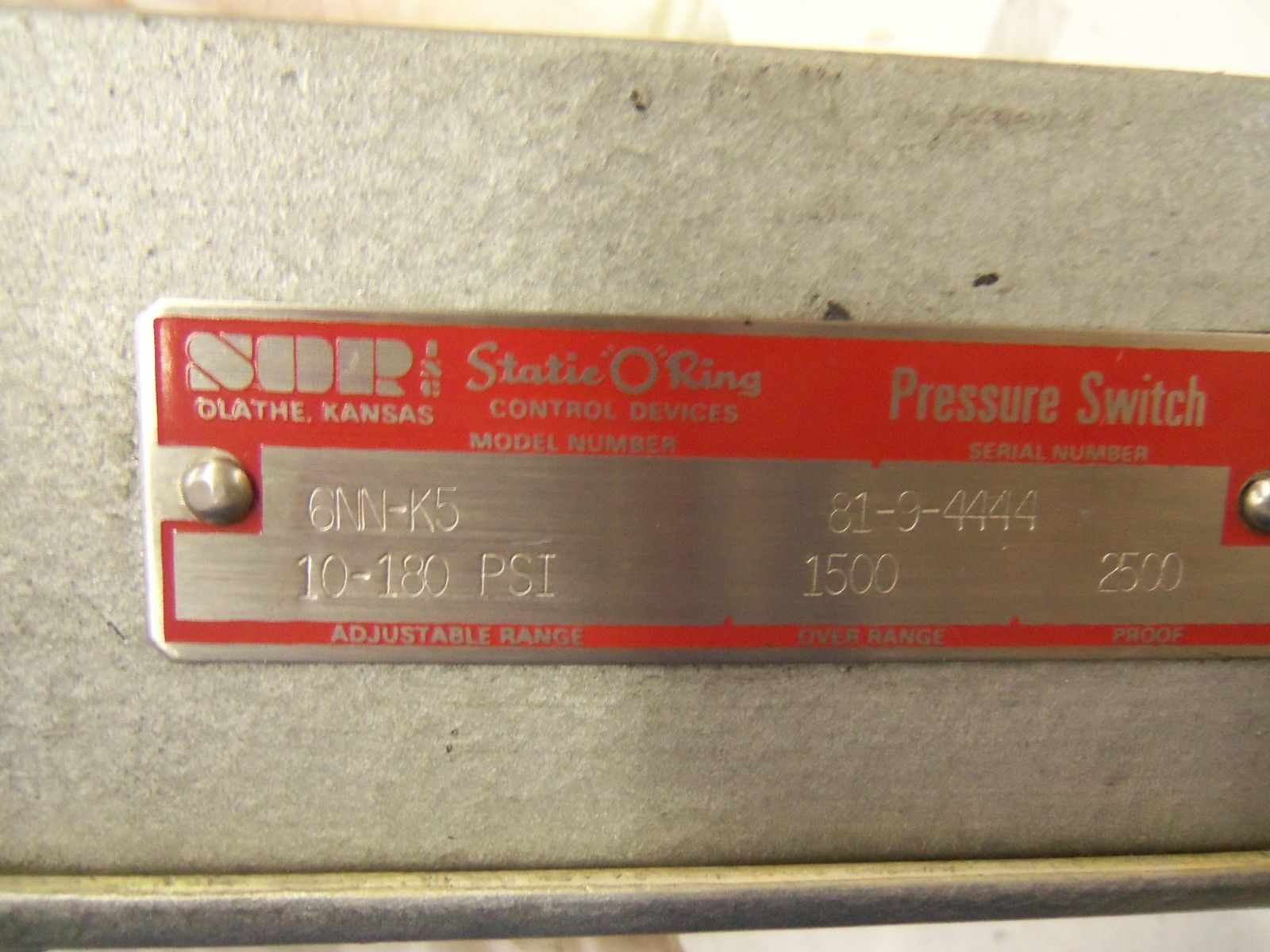 SOR 6NN-K5-10-180 PRESSURE SWITCH *USED*
