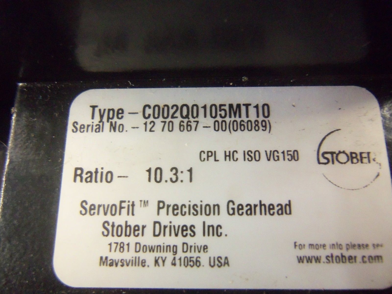 STOBER C002Q0105MT10 SERVOFIT GEARHEAD RATIO 10.3:1 NSNP