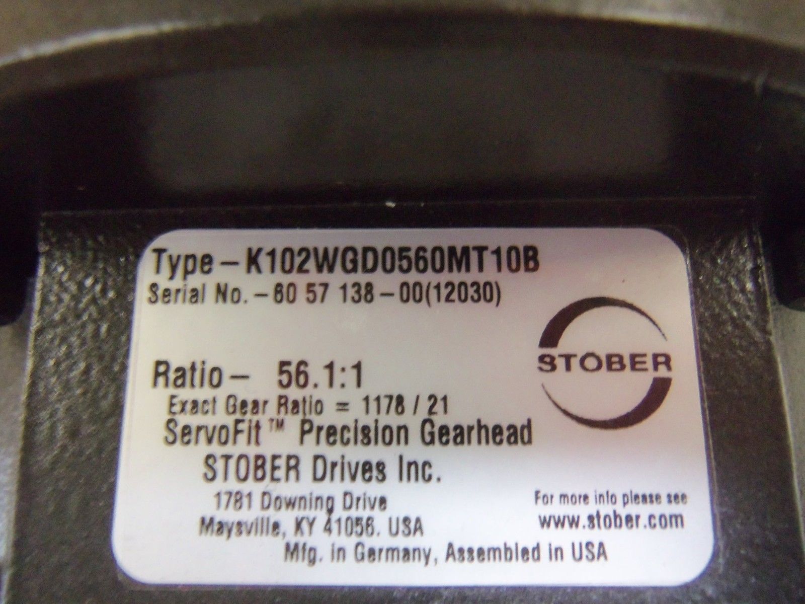 STOBER K102WGD0560MT10B GEAR HEAD NSNP