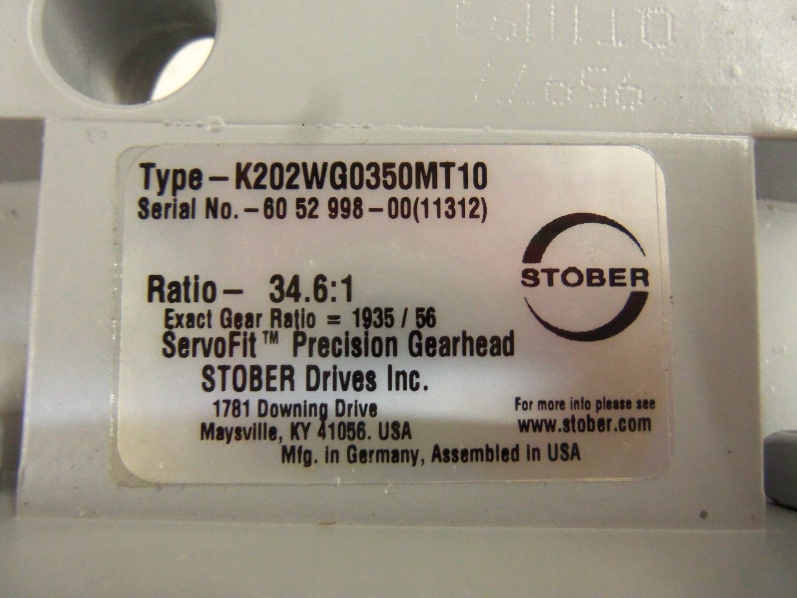 STOBER K202WG0350MT10 GEAR HEAD UNMP