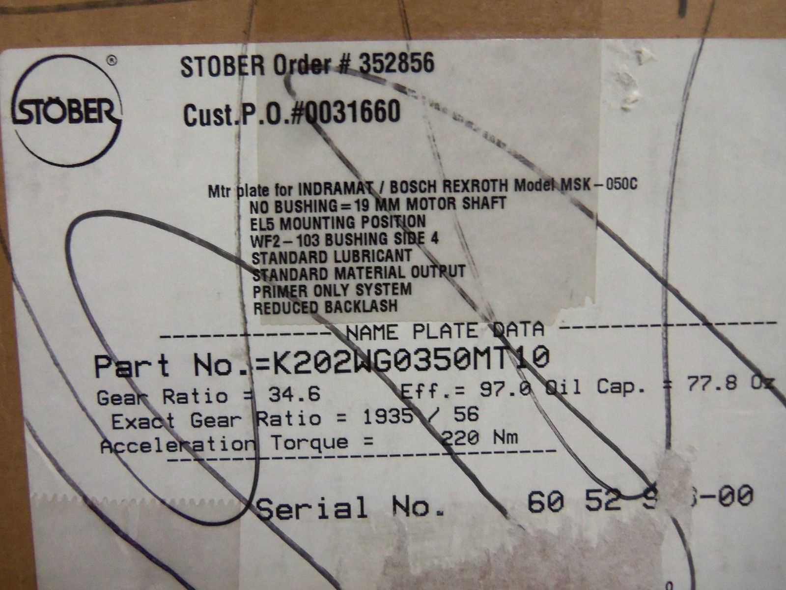 STOBER K202WG0350MT10 GEAR HEAD UNMP