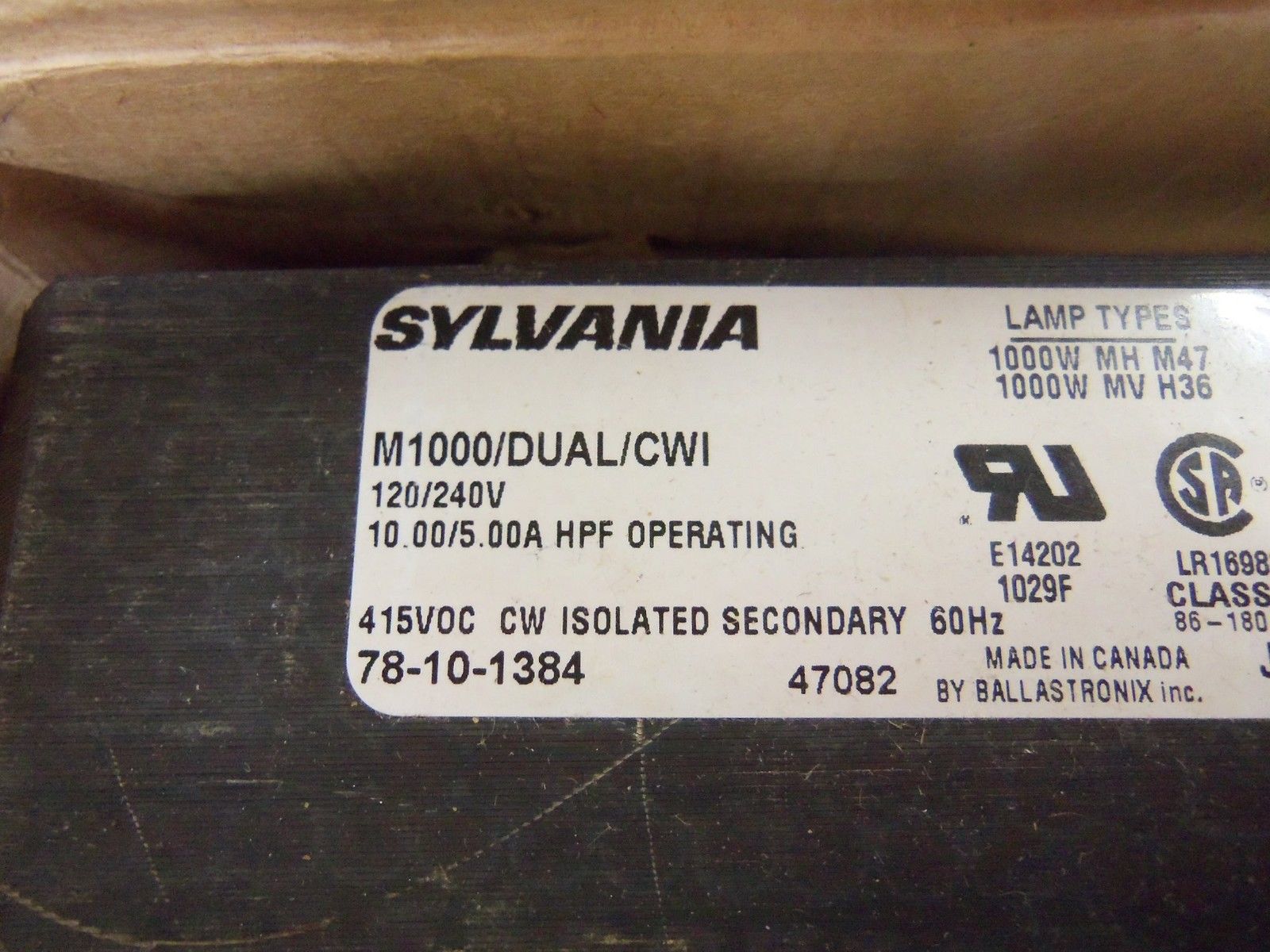 SYLVANIA M1000/DUAL/CWI BALLAST NSMP