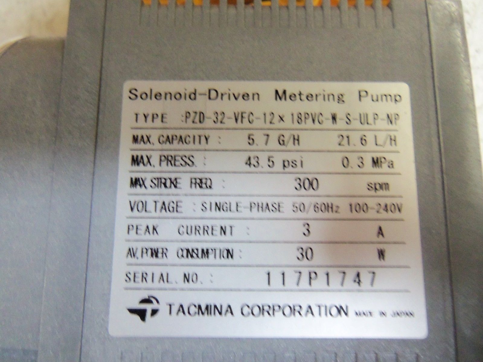 TACMINA PZD-32-VFC-12x18PVC-W-ULP-NP PUMP *NEW IN BOX*