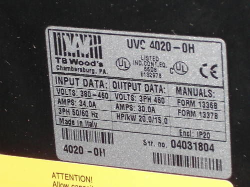 TBWOODS VECTOR CONTROL UVC40200H *USED*