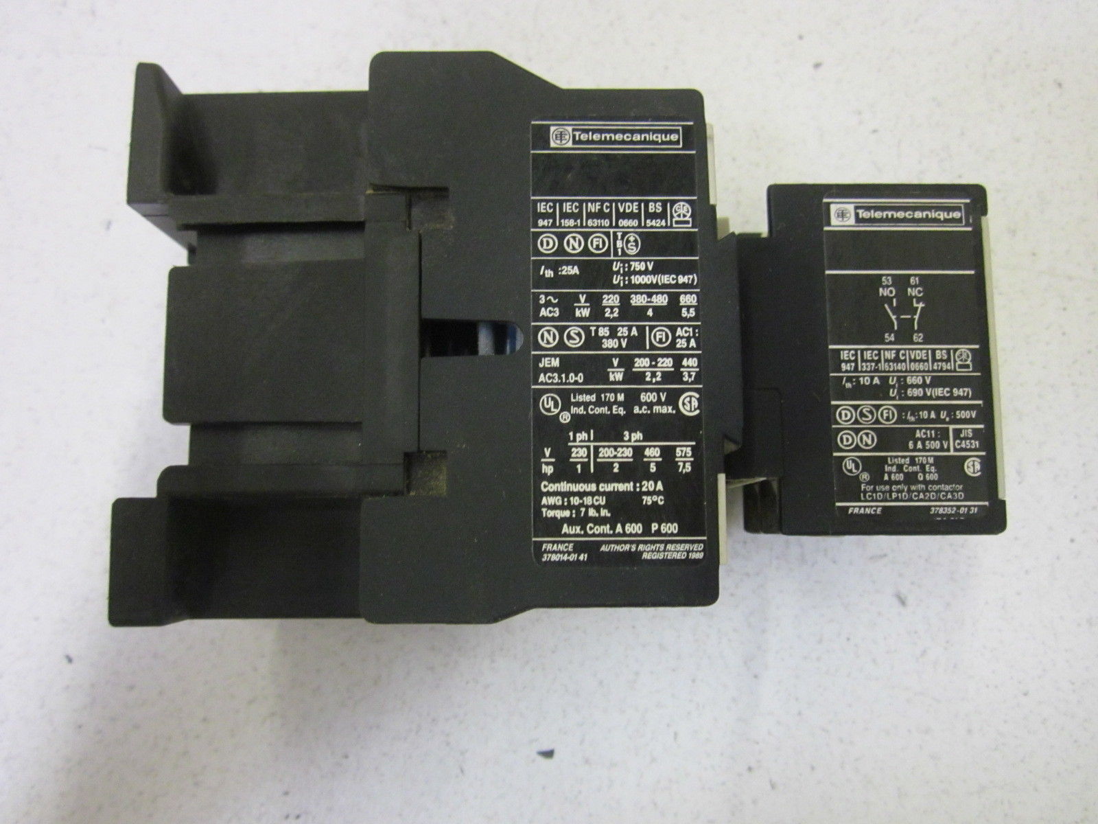 TELEMECANIQUE LC1D0910 W/MA1DN11 120V  UNMP