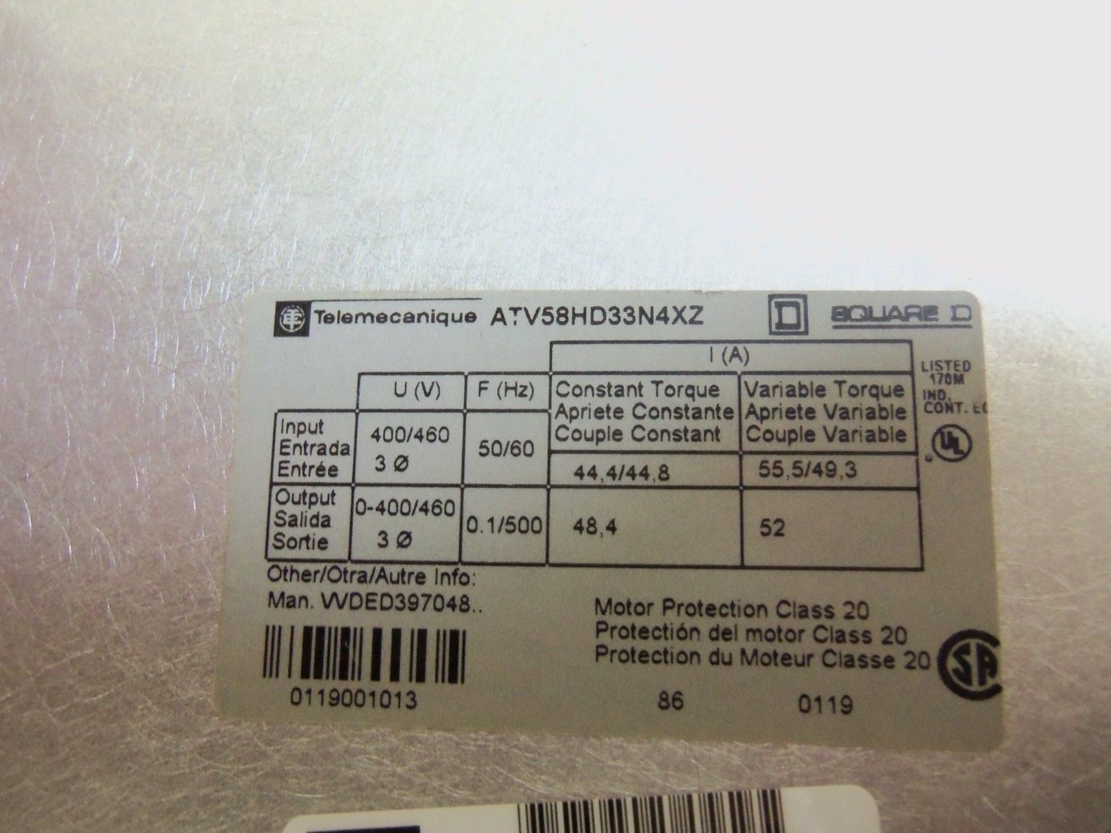 TELEMECANIQUE ATV58HD33N4XZ DRIVE UNMP