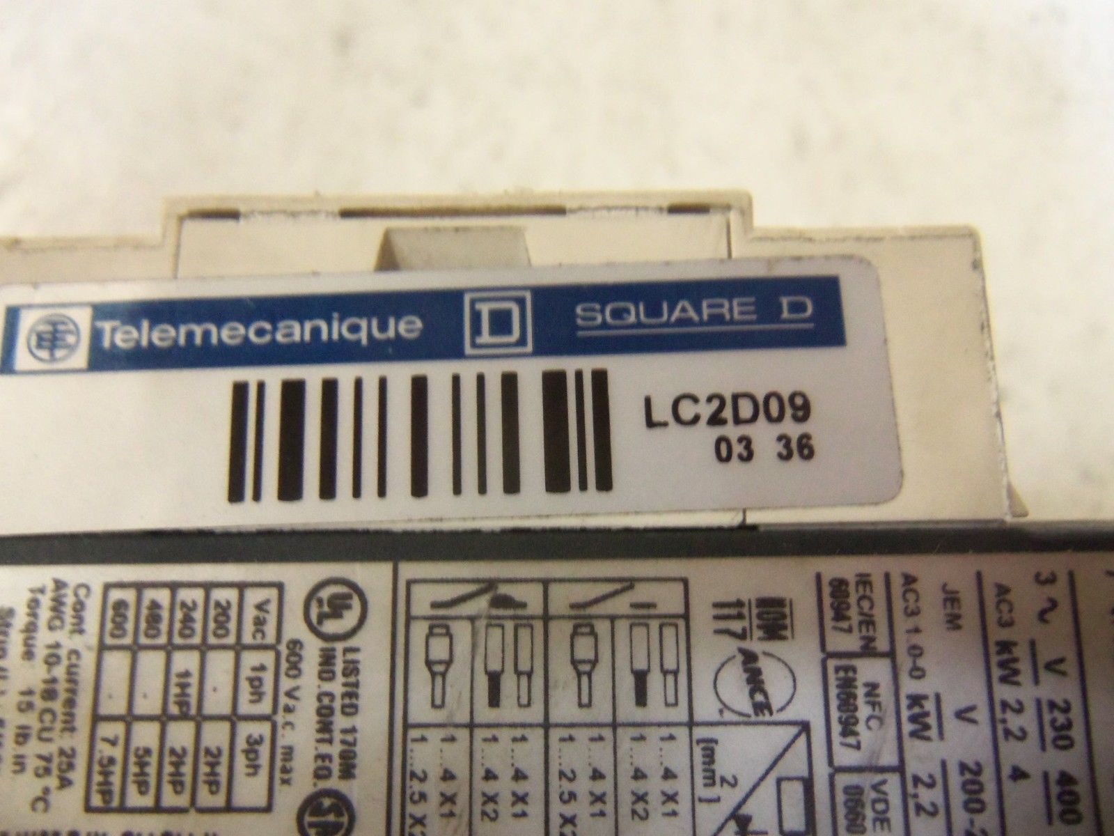 TELEMECANIQUE LC2D09 CONTACTOR UNMP