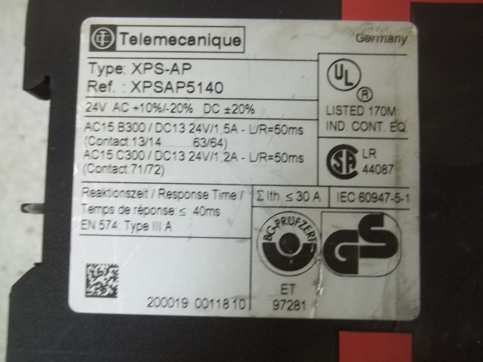 TELEMECANIQUE XPS-AP5140 SAFETY RELAY UNMP