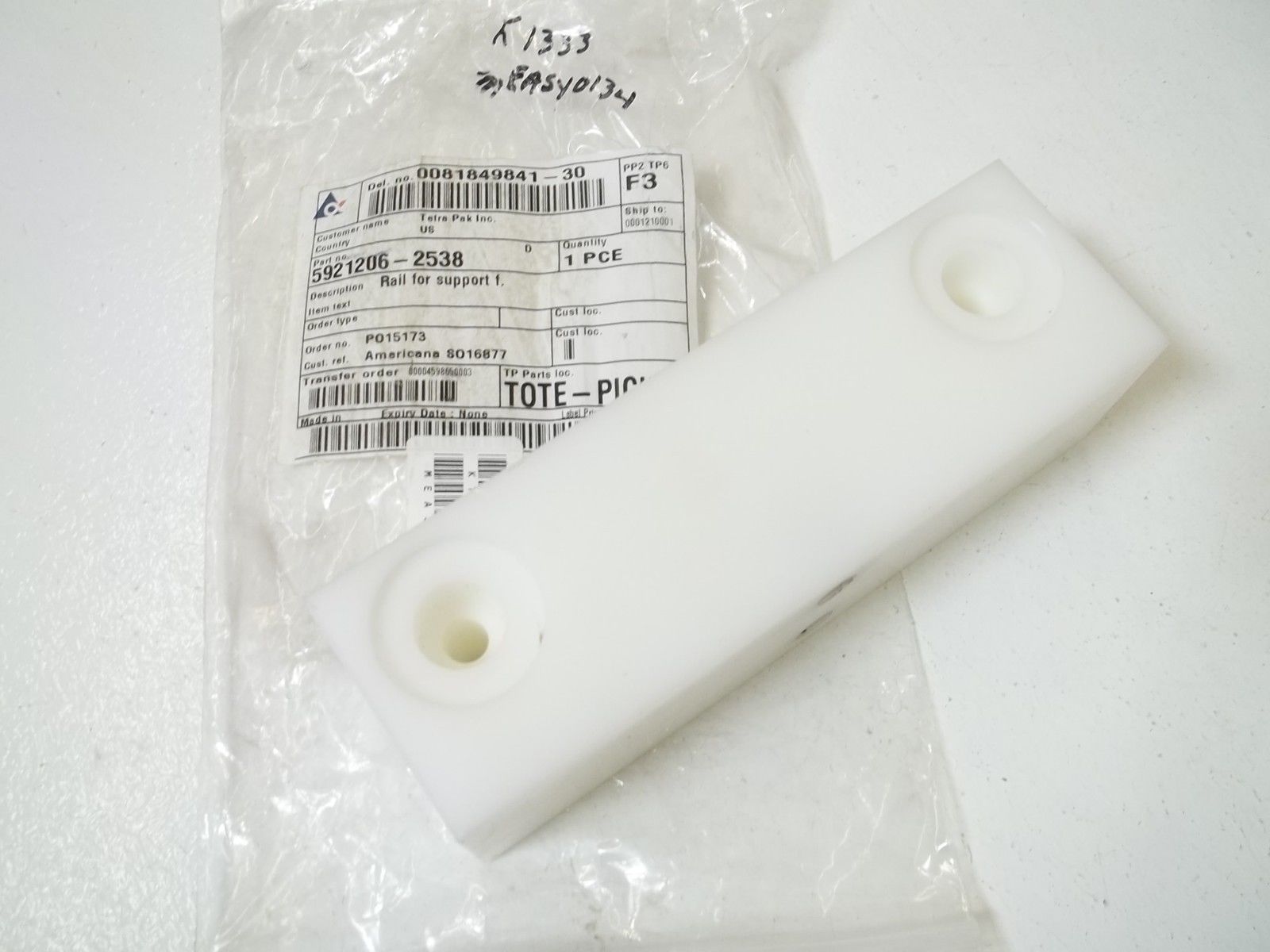 INDUSTRIAL MRO INC. 5921206-2538 RAIL FOR SUPPORT *NEW NO BOX*