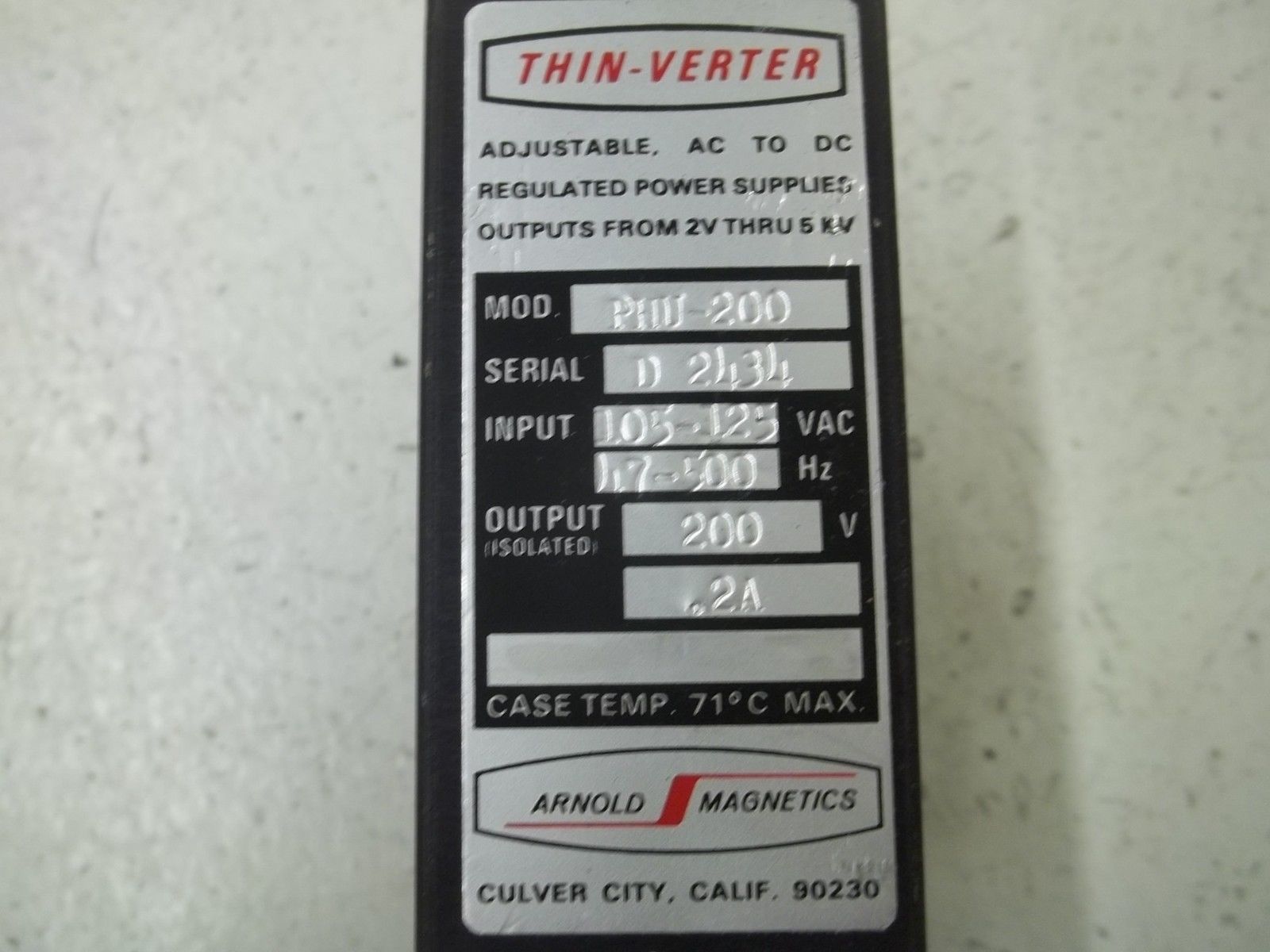 THIN-VERTER PHU-200 REGULATED POWER SUPPLIES UNMP