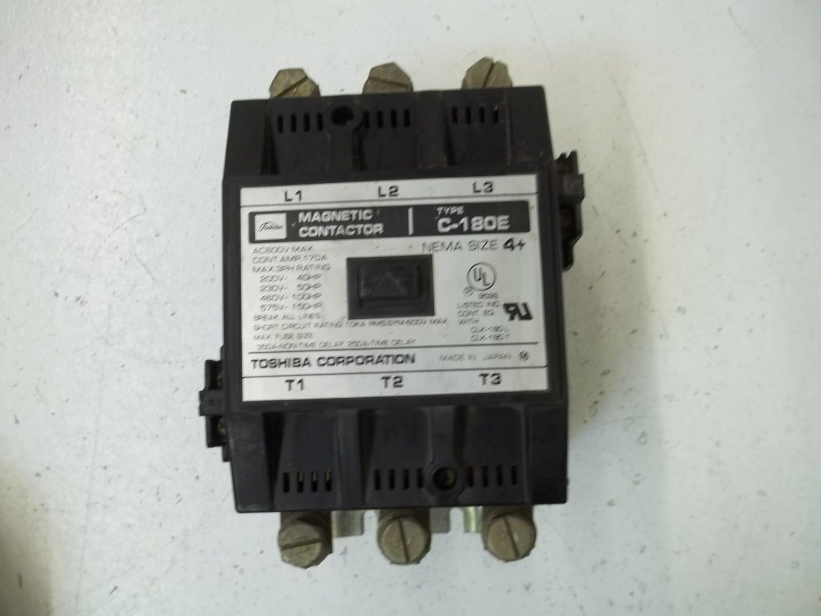 TOSHIBA  CORP. C-180E MAGNETIC CONTACTOR 115-120V SIZE 4+UNMP