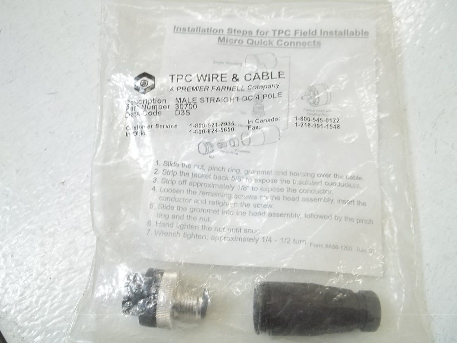 TPC WIRE & CABLE 30700 MALE STRAIGHT DC 4POLE NSMP