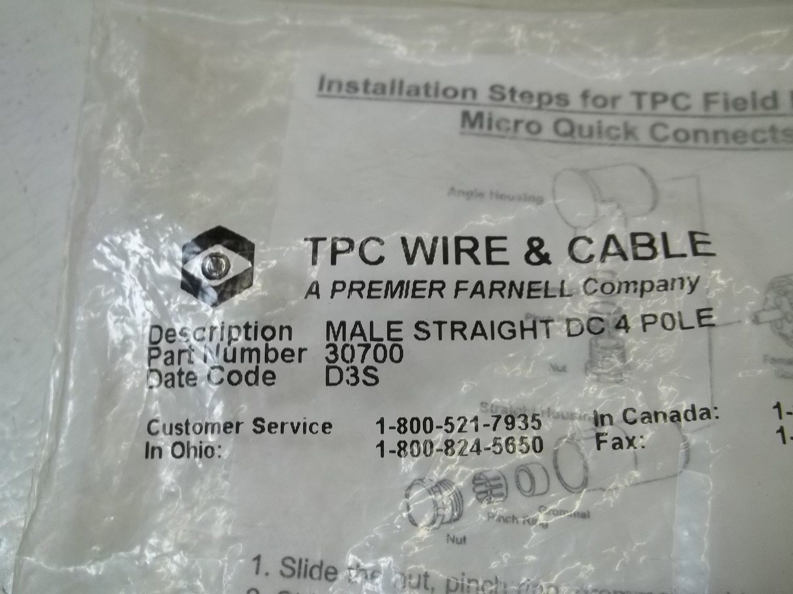 TPC WIRE & CABLE 30700 MALE STRAIGHT DC 4POLE NSMP