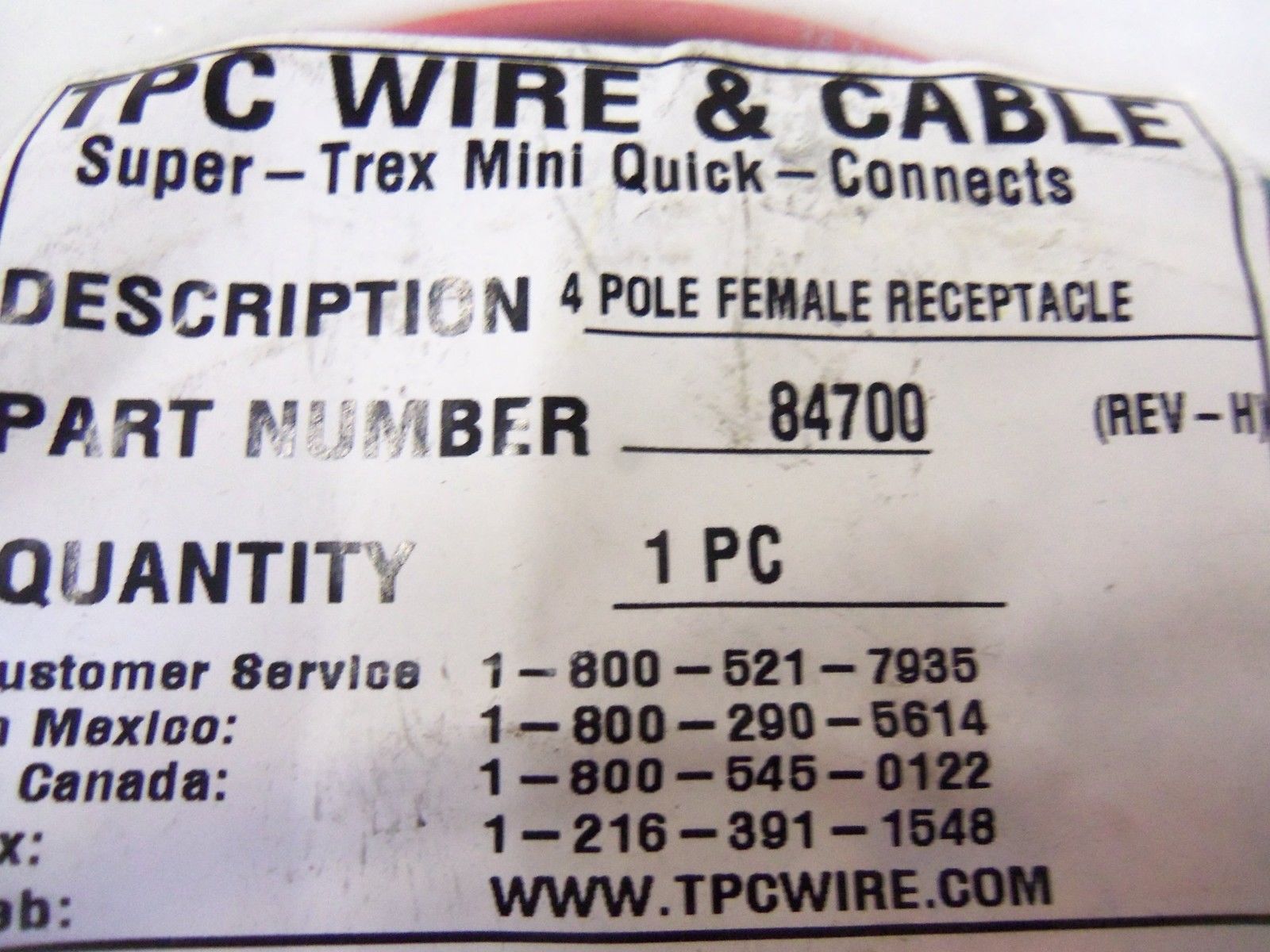 TPC WIRE & CABLE 84700 4P FEMALE RECEPTACLE REV. H NSMP