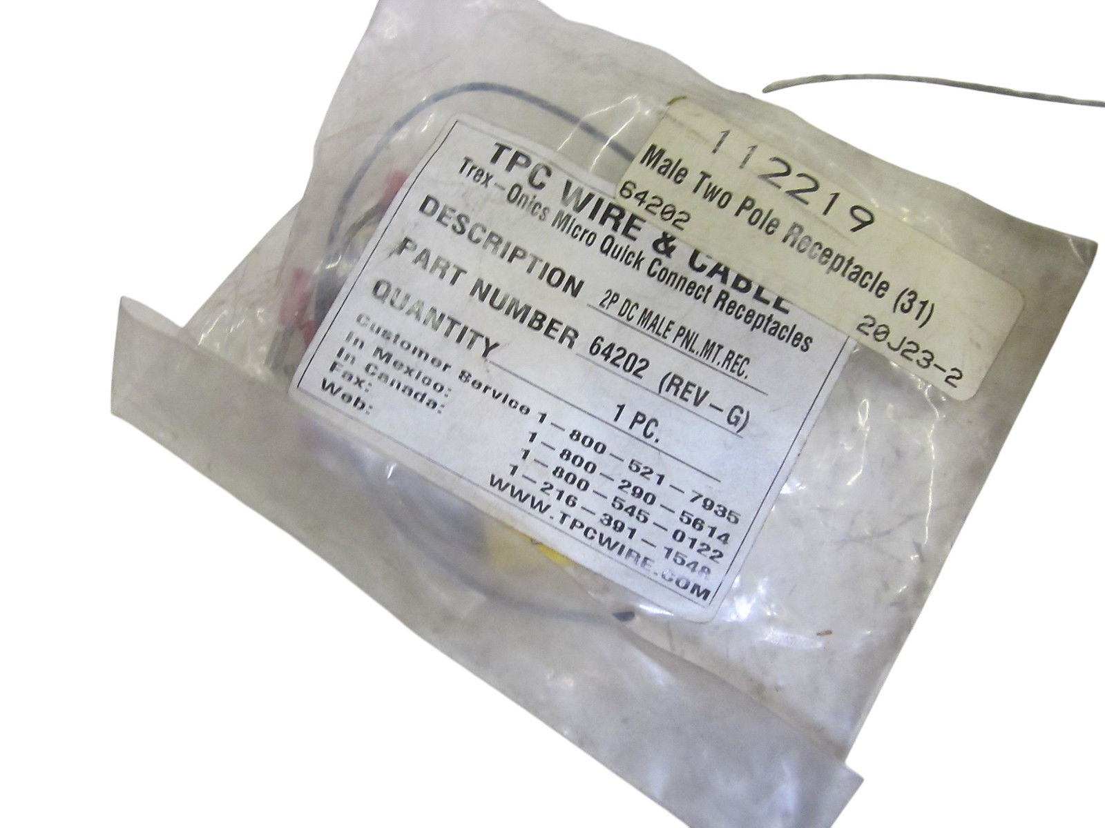 TPC WIRE & CABLE 64202 REV-G 2P DC MALE PNL.MT.REC.  NSMP