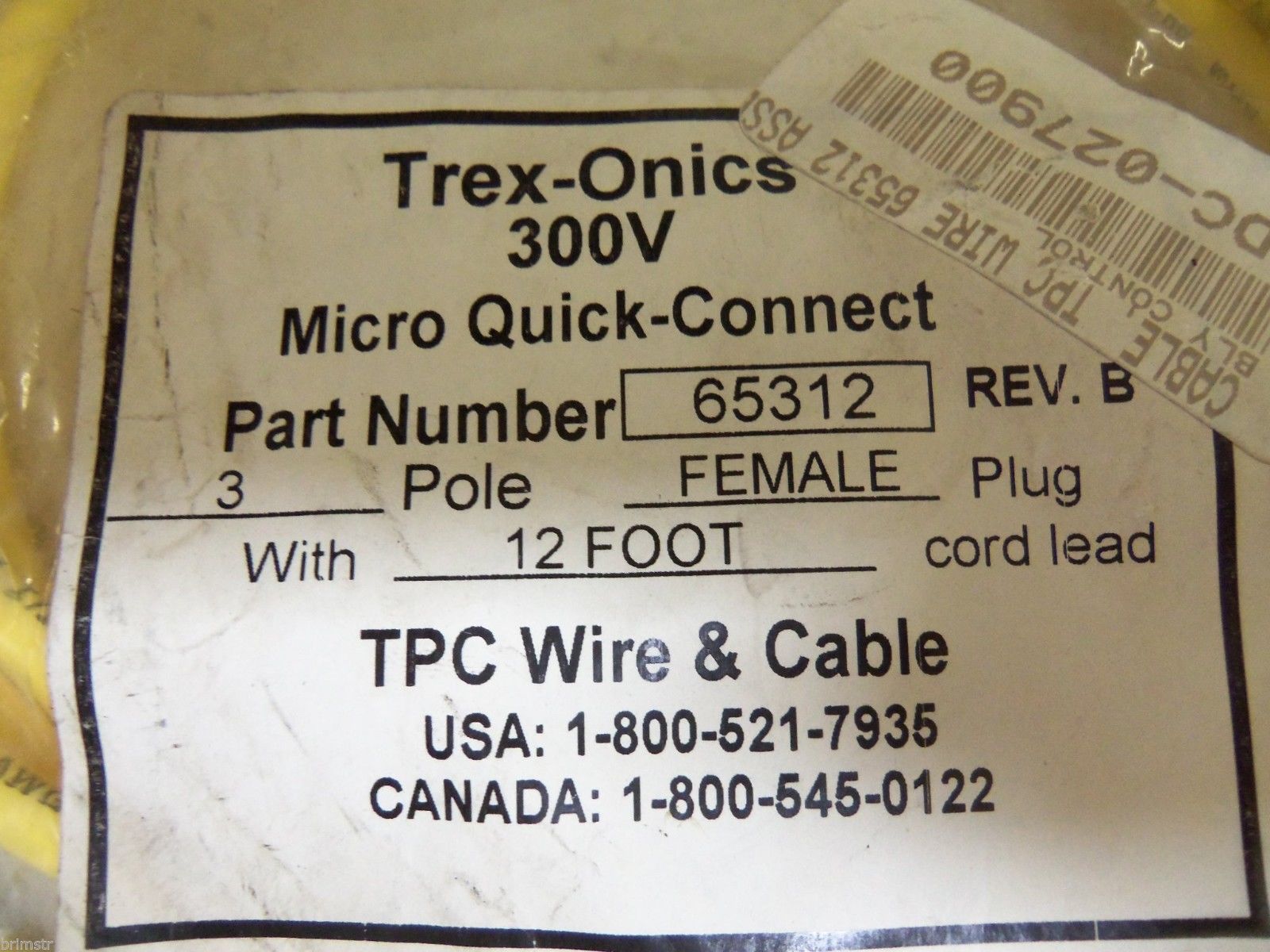 TPC WIRE & CABLE CONNECTOR 65312 12FT UNMP