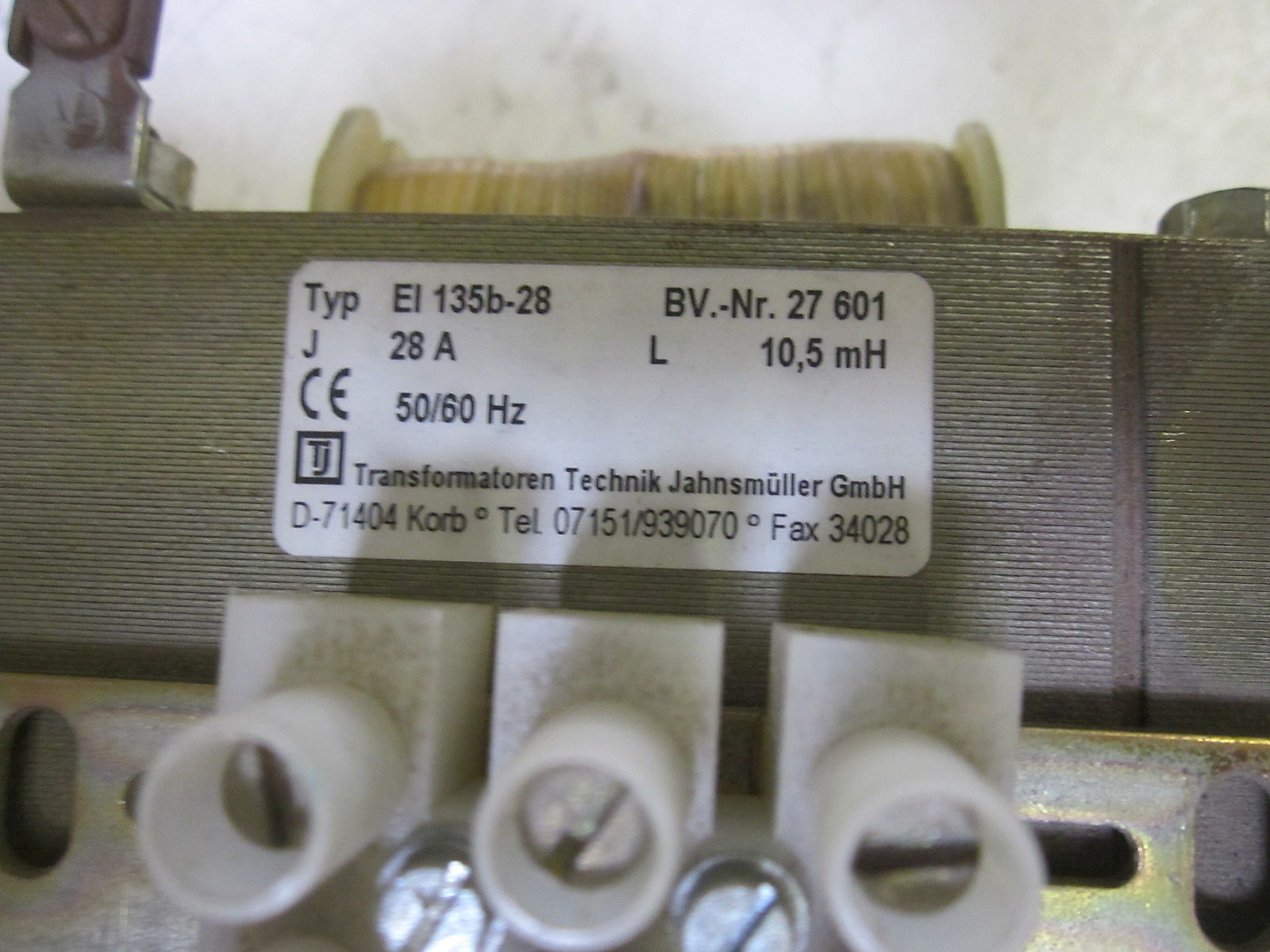 TRANSFORMATOREN TECHNIK JAHNSMULLER EI 135B-28, 27601 TRANSFORMER 28AUNMP