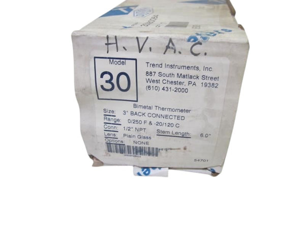 TREND INSTRUMENTS MODEL 30 3" BIMETAL THERMOMETER -20 / 120 F NSMP