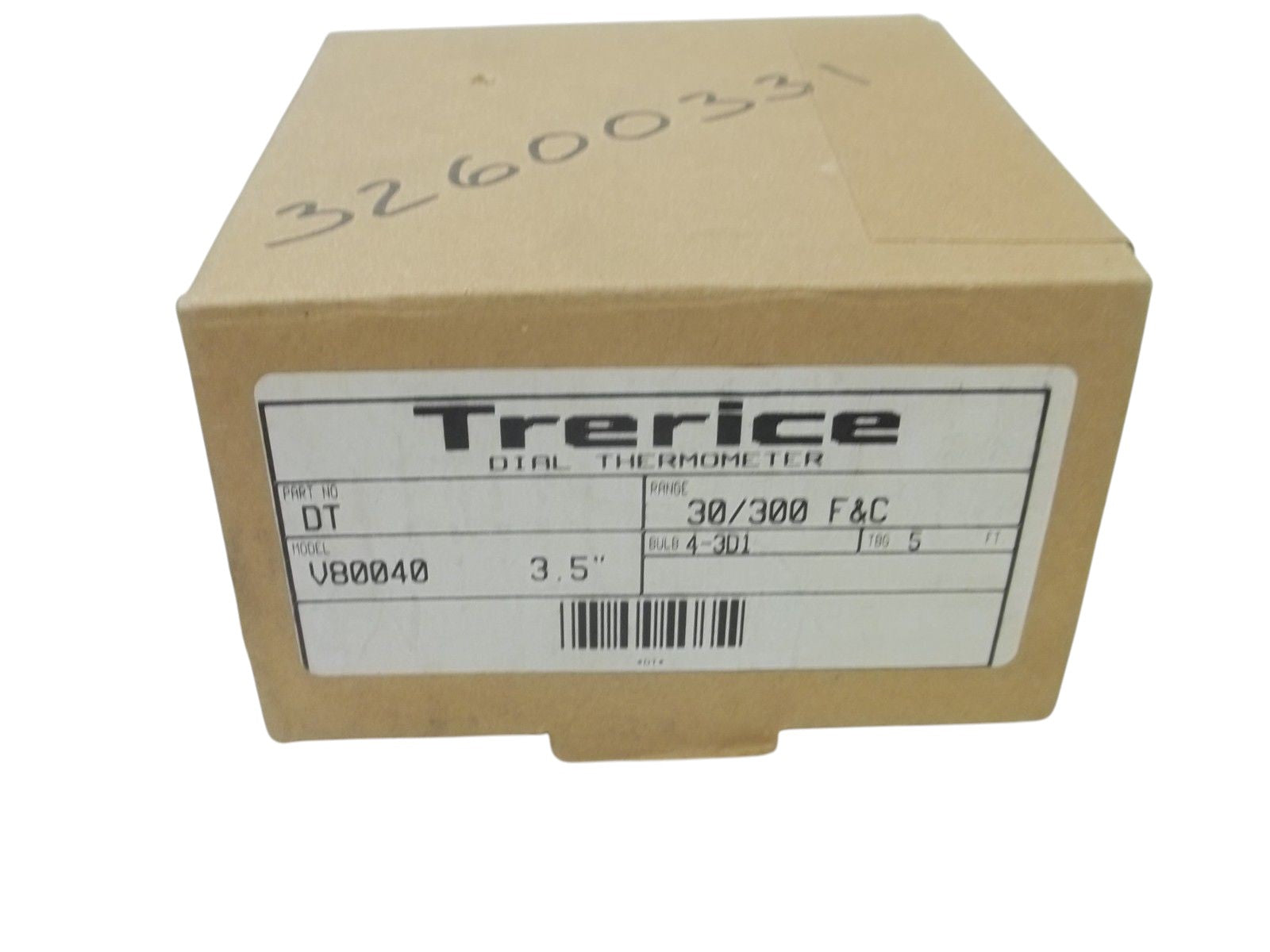 TRERICE DT MODEL V80040 3.5" DIAL THERMOMETER 30/300 F&C NSMP