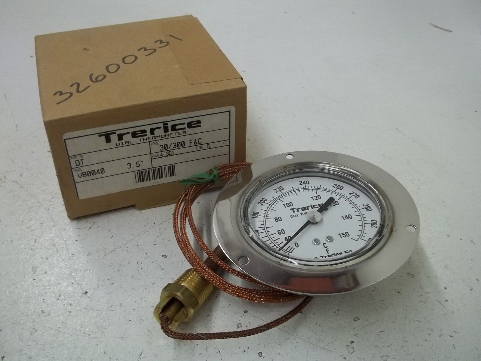TRERICE DT MODEL V80040 3.5" DIAL THERMOMETER 30/300 F&C NSMP