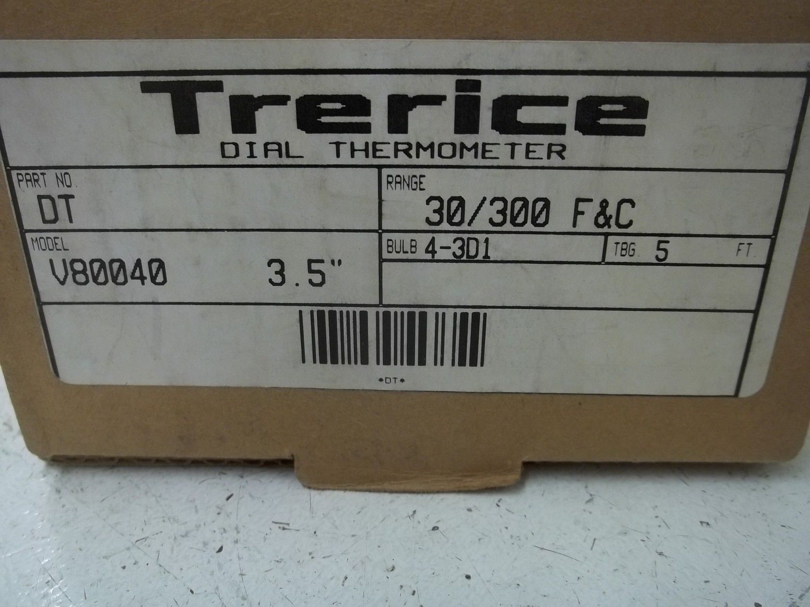 TRERICE DT MODEL V80040 3.5" DIAL THERMOMETER 30/300 F&C NSMP