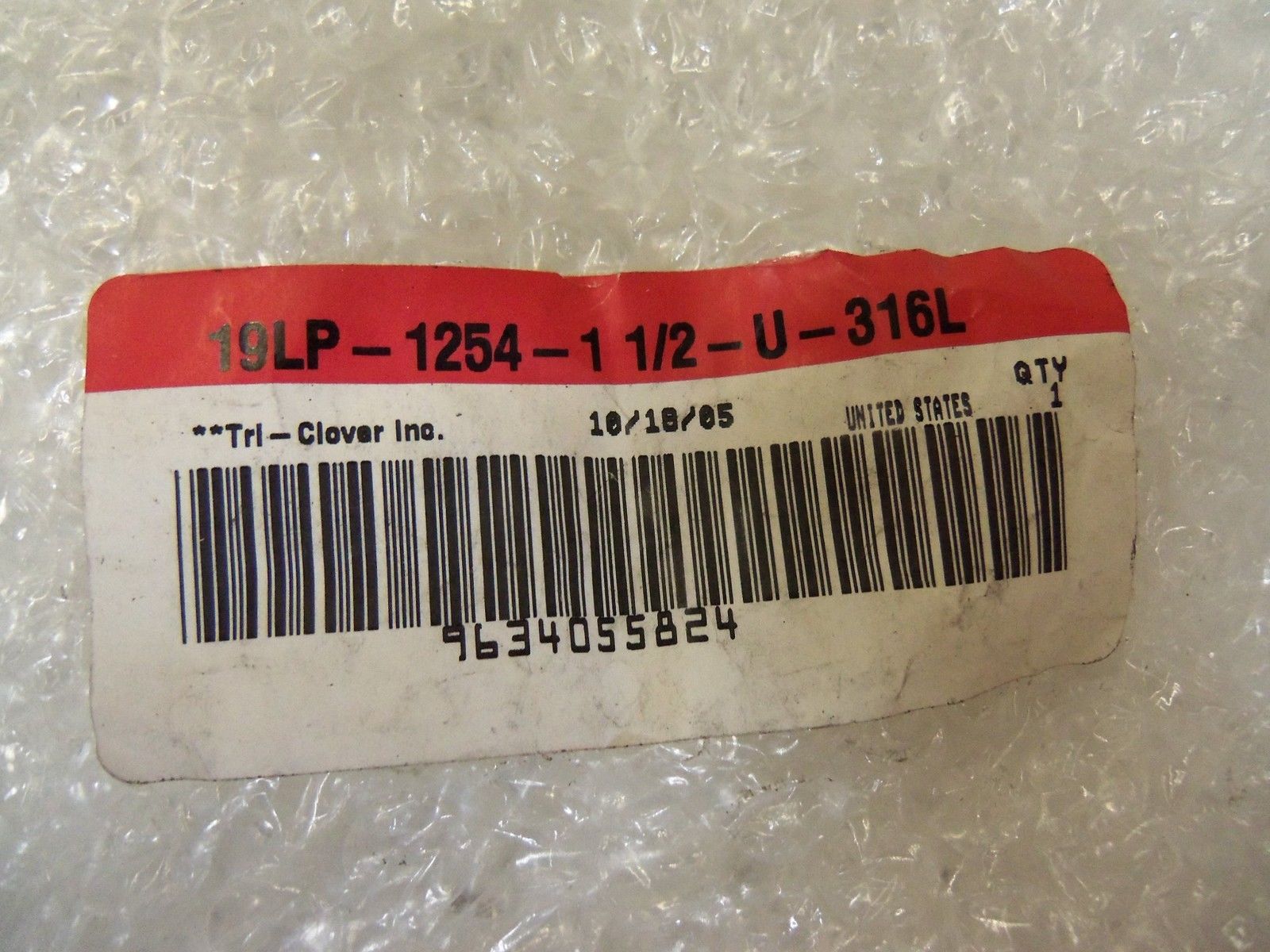 TRI-CLOVER INC. 19LP-1254-11/2-U-316 *NEW NO BOX*