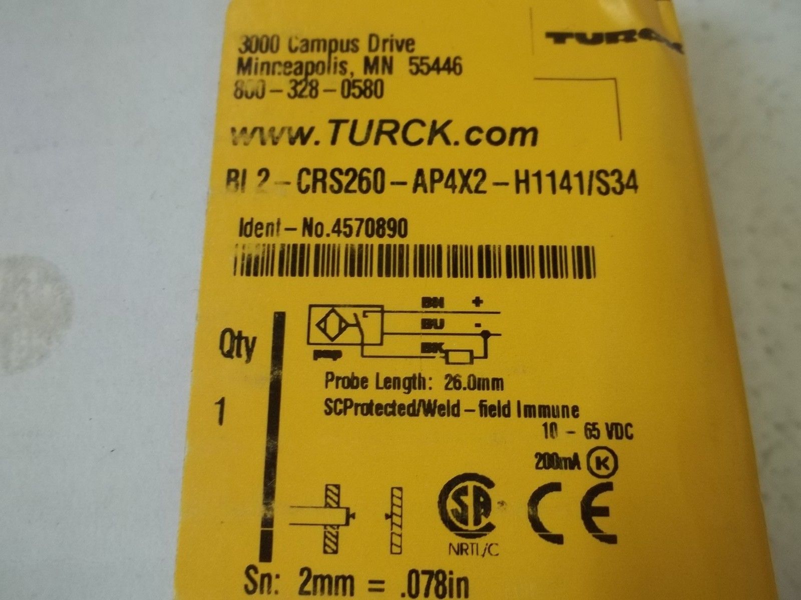 TURCK BI2-CR260-AP4X2-H1141/S34 PROXIMITY SENSOR NSFS