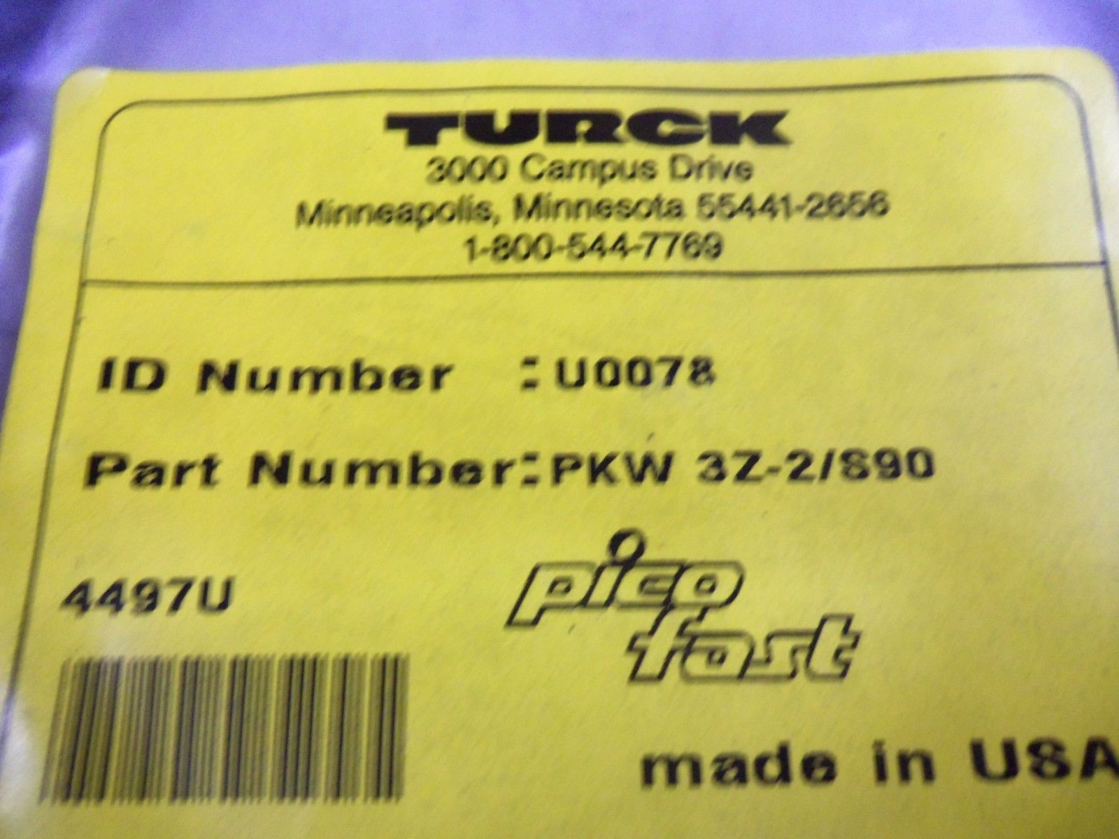 TURCK PKW3Z-2/S90 *NEW IN FACTORY BAG*