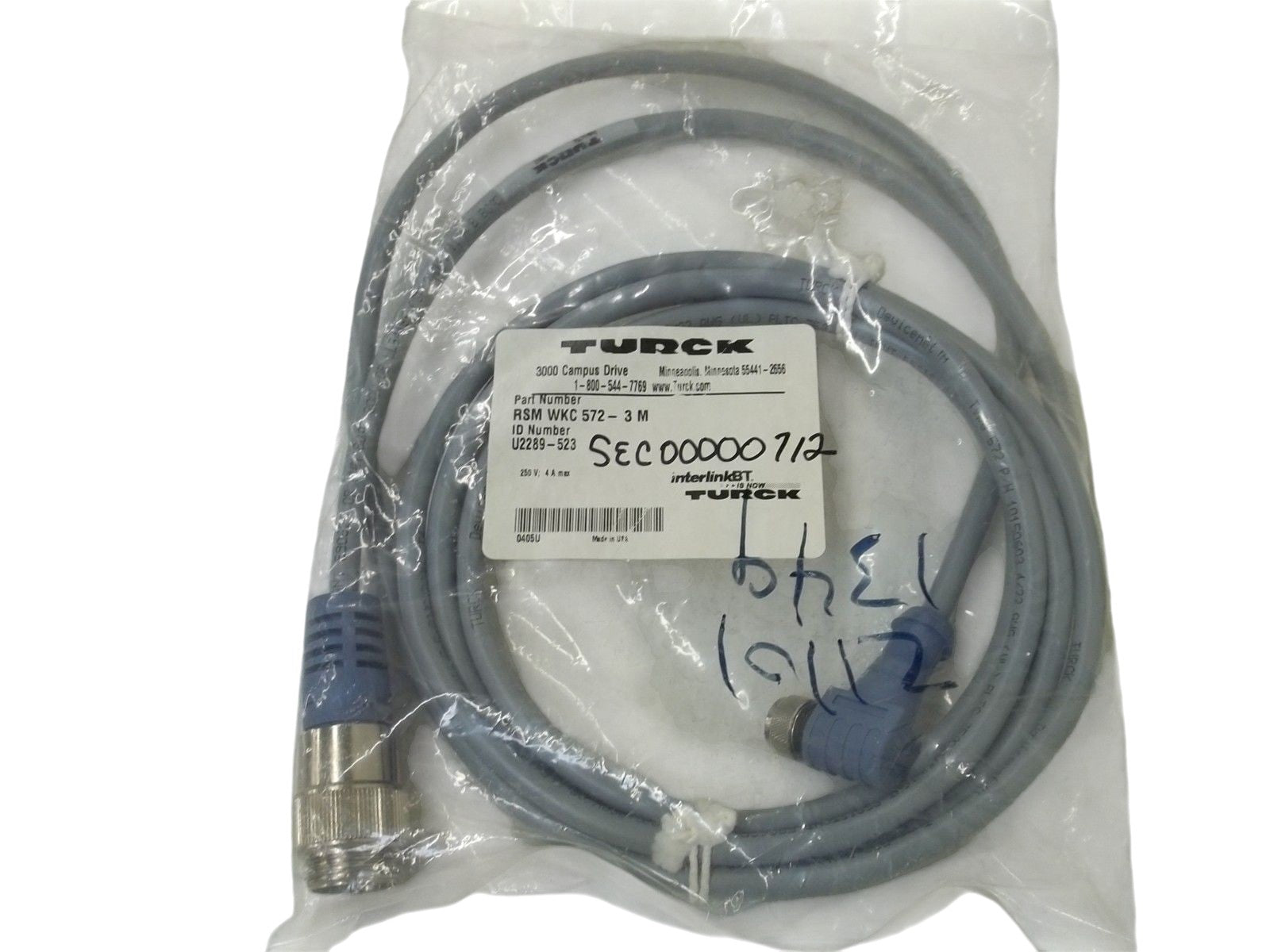 TURCK RKSMEKC572-3M CONNECTOR CABLE NSNP IN  A FACTORY BAG
