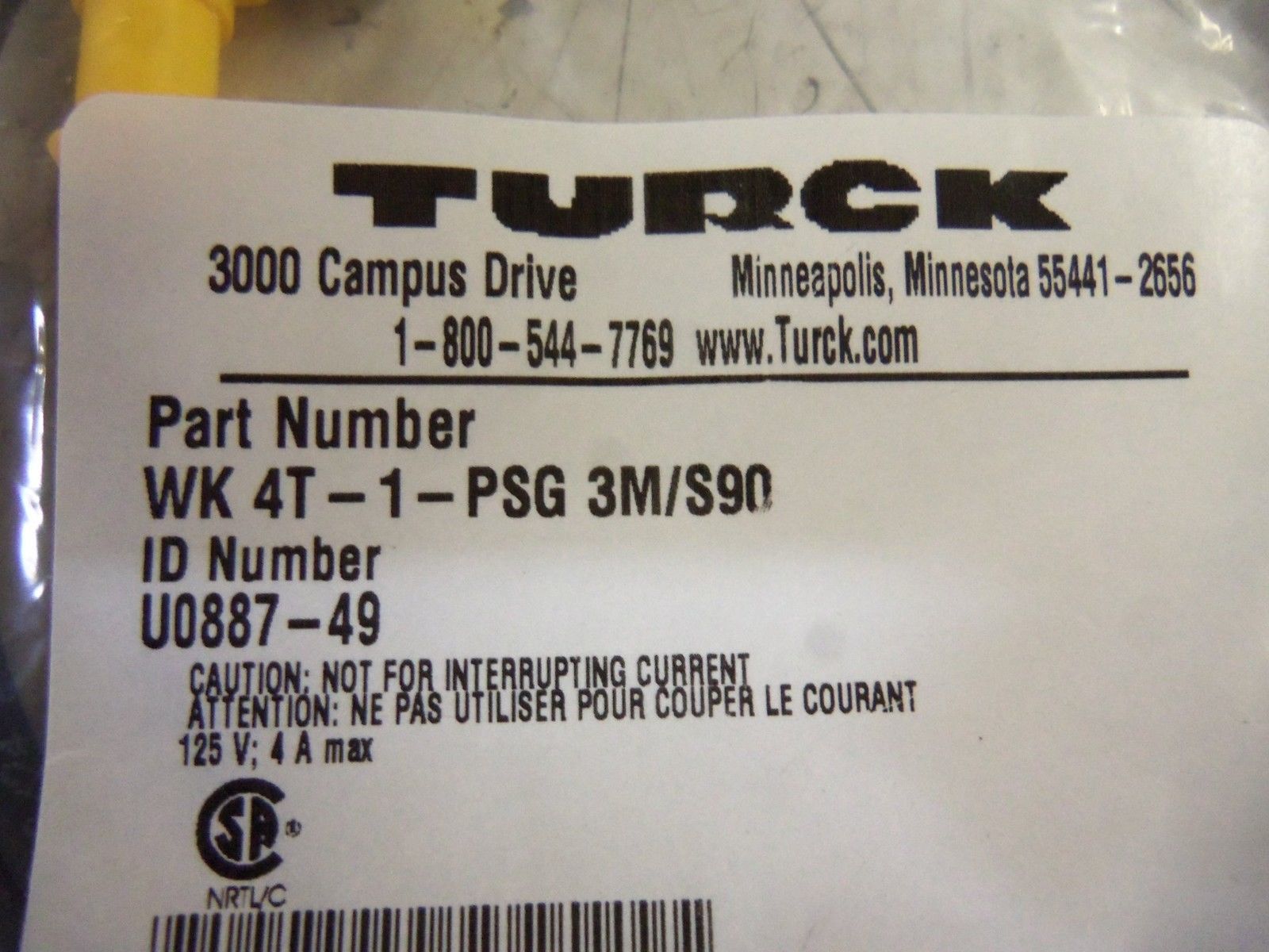 TURCK WK4T-1-PSG3M/S90 HYBRID MOLDEDCORDSET NSMP