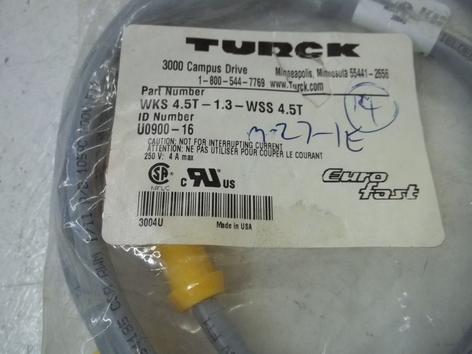 TURCK WKS4.5T-1.3-WSS4.5T MOLDED CORDSET NSMP