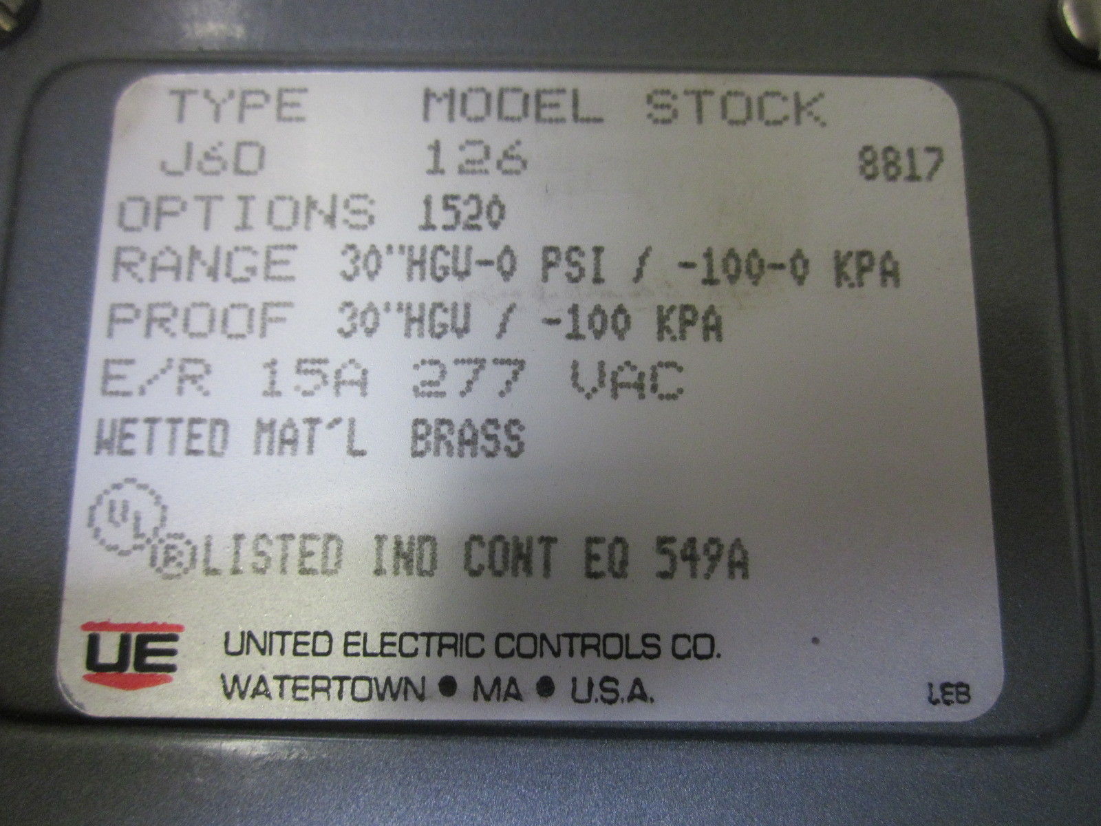 UNITED ELECTRIC 126 J6D-126 NSMP